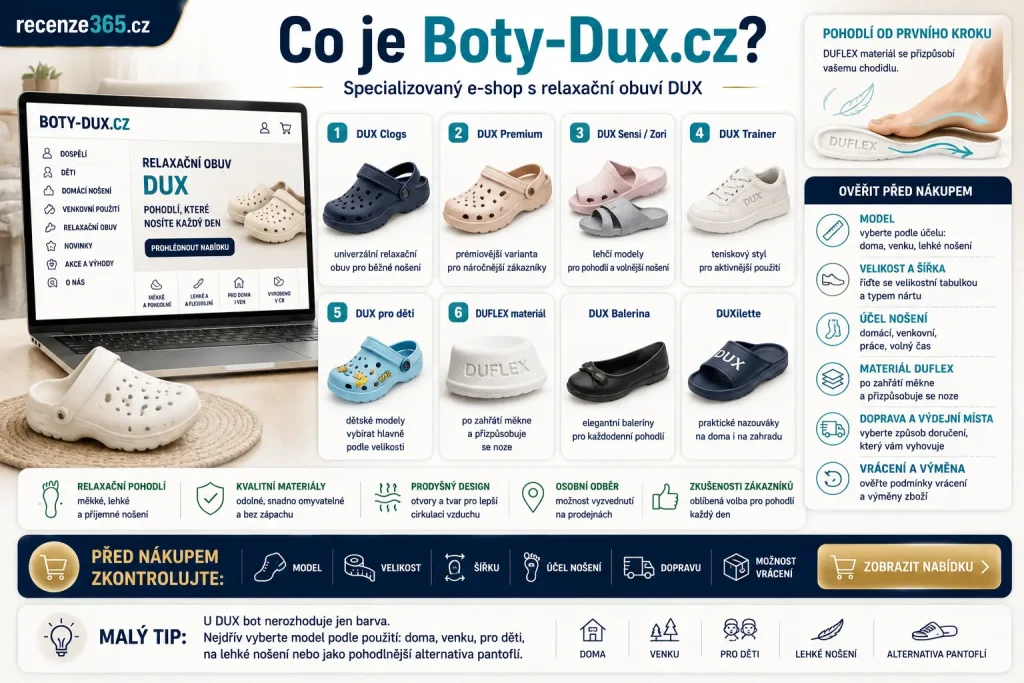 Boty-Dux.cz recenze, Boty Dux recenze, DUX obuv recenze, DUX relaxační obuv zkušenosti, Boty-Dux.cz hodnocení, DUFLEX boty recenze, termoaktivní obuv DUX, relaxační boty DUX, zdravotní obuv DUX recenze, DUX Clogs, DUX Premium, DUX Sensi, DUX Zori, DUX Trainer, DUX Balerina, DUX pro děti, Boty-Dux.cz doprava zdarma, Boty-Dux.cz vrácení zboží, Boty-Dux.cz Heureka, Boty-Dux.cz Zboží.cz, pohodlné boty na doma, boty na bolest nohou, vyplatí se Boty-Dux.cz