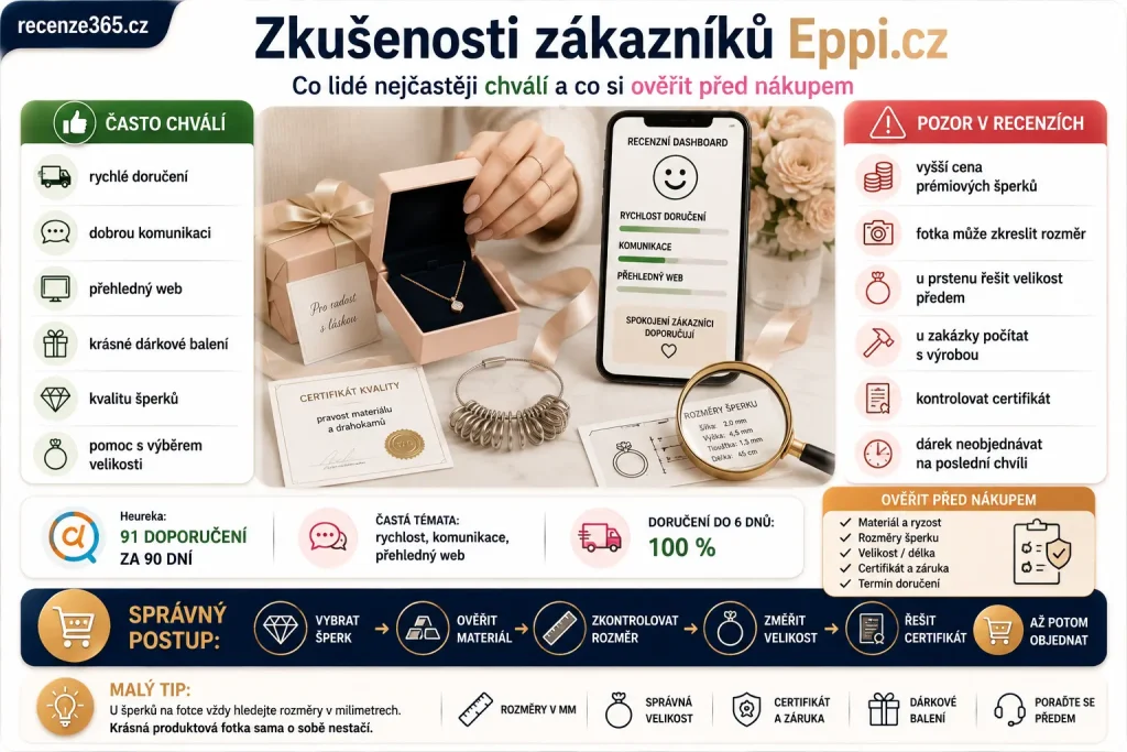 jaké jsou zkušenosti zákazníků Eppi.cz, Eppi zkušenosti zákazníků, Eppi recenze Heureka, Eppi pozitivní recenze, Eppi negativní recenze, Eppi rychlé doručení, Eppi komunikace, Eppi přehledný web, Eppi krásné balení, Eppi kvalitní šperky, Eppi velikost prstenu, Eppi úprava šperku, Eppi vyšší cena, Eppi šperk menší než na fotce, Eppi zákaznický servis, Eppi zkušenosti se zásnubním prstenem, Eppi snubní prsteny zkušenosti