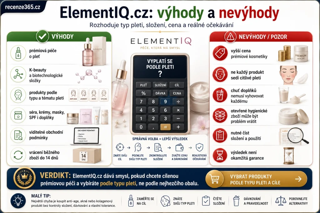 výhody a nevýhody ElementIQ.cz recenze, ElementIQ výhody nevýhody, Element IQ plusy mínusy, ElementIQ recenze shrnutí, ElementIQ kosmetika výhody, ElementIQ doplňky stravy nevýhody, ElementIQ korejská kosmetika, ElementIQ premium beauty, ElementIQ cena za balení, ElementIQ složení, ElementIQ citlivá pleť, ElementIQ kolagen chuť, ElementIQ vrácení zboží, ElementIQ doprava platba, vyplatí se ElementIQ.cz