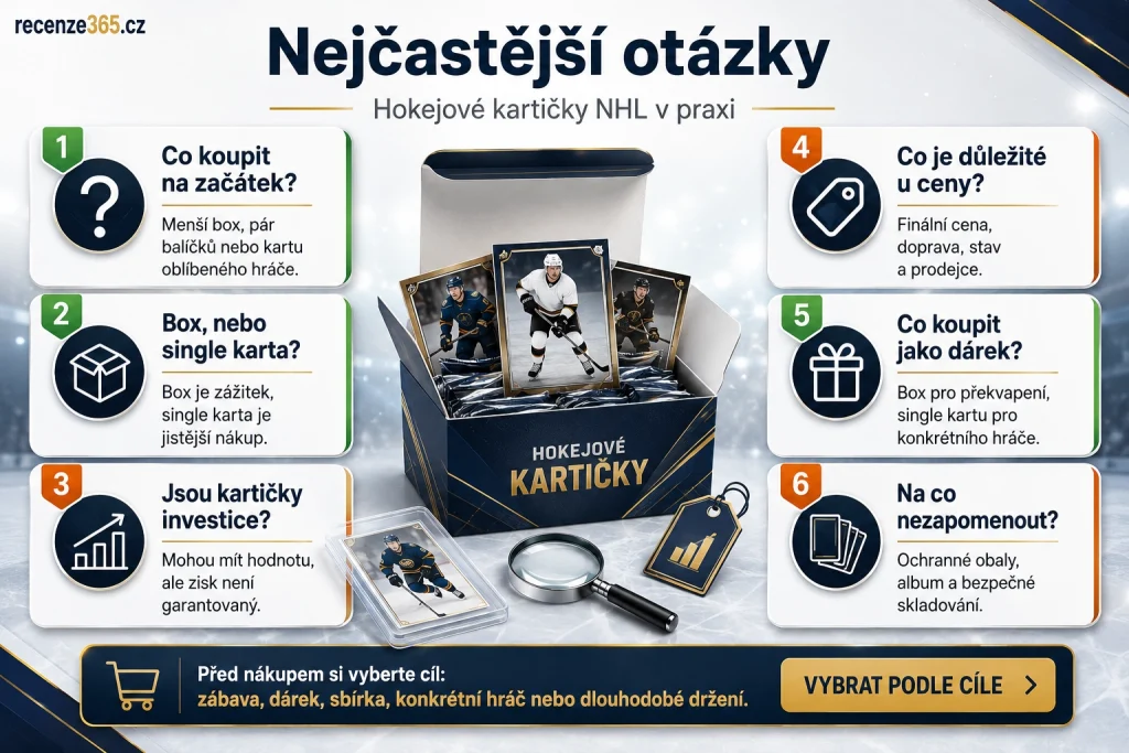nejčastější otázky hokejové kartičky NHL, NHL kartičky FAQ, hokejové karty NHL otázky, Upper Deck NHL kartičky otázky, NHL box nebo single karta, NHL kartičky jako dárek, NHL kartičky investice, Young Guns otázky, rookie karty NHL, kolik stojí NHL kartičky, jak začít sbírat NHL kartičky, jaké NHL kartičky koupit, nejlepší NHL kartičky pro začátečníka