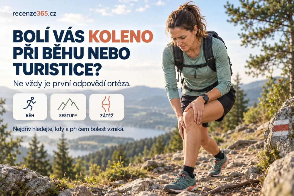 Bolest kolene při běhu nebo turistice – bolest kolem čéšky, koleno při běhání, bolest při chůzi z kopce, přetížení kolene, regenerace, fyzioterapie, cvičení a kolenní ortéza.