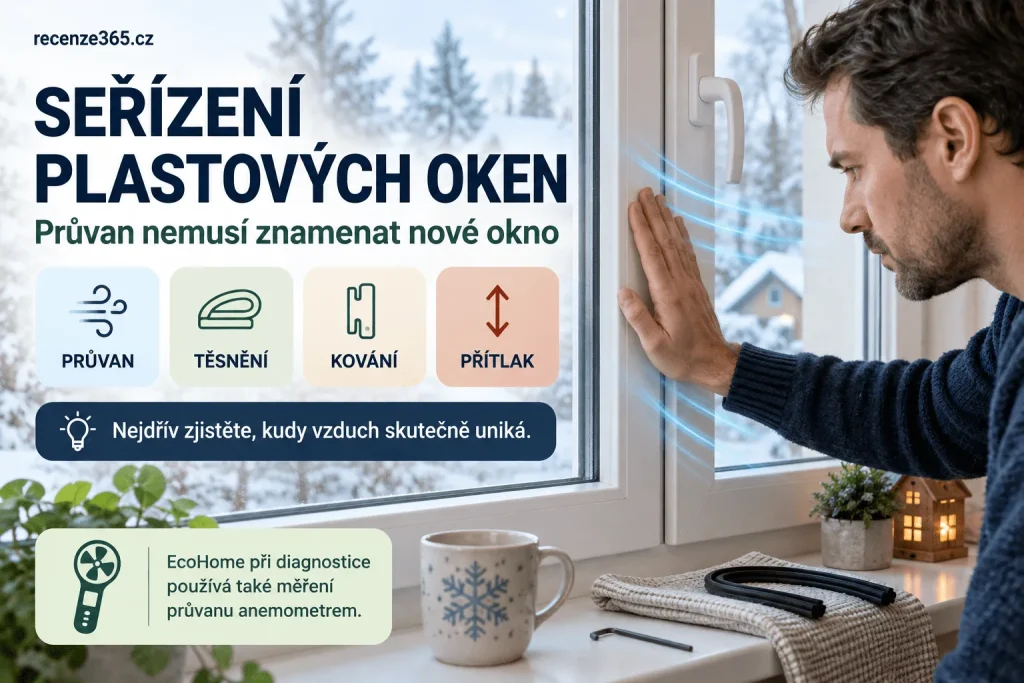 Seřízení plastových oken – jak seřídit plastové okno, netěsnící okna, průvan od oken, nastavení přítlaku, kování, těsnění, zimní režim oken, servis plastových oken, balkonové dveře a snížení tepelných ztrát.