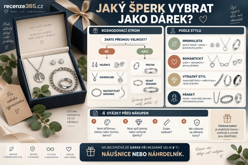 Šperk z chirurgické oceli jako dárek – náušnice, náhrdelník, náramek nebo prsten pro ženu a muže, dárek k narozeninám, Vánocům, výročí, Valentýnu, výběr velikosti a dárkové balení.