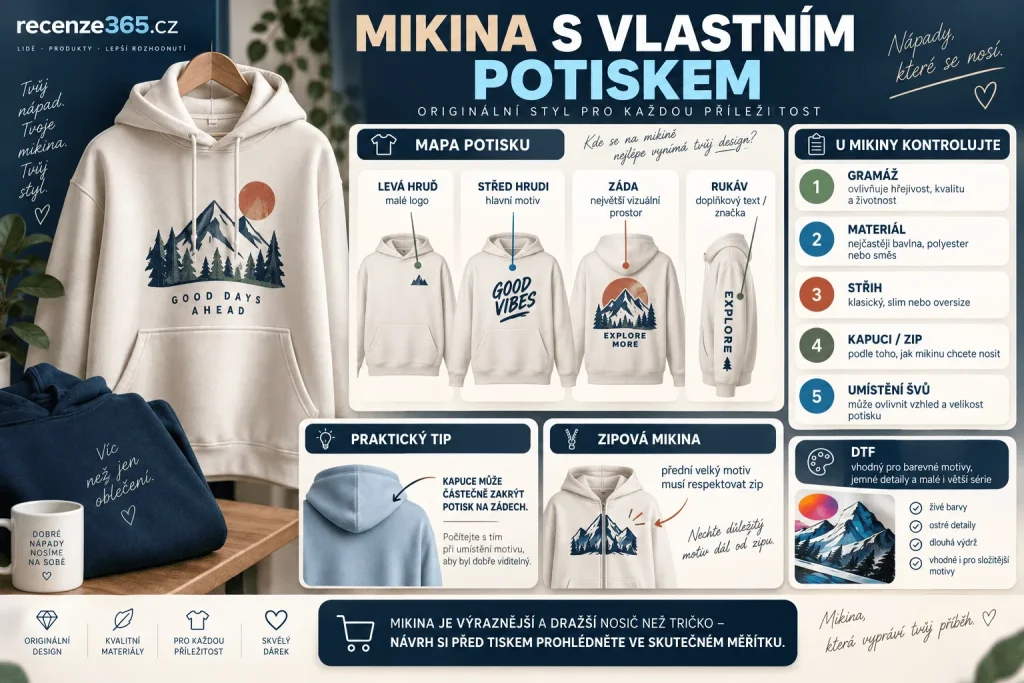 Mikina s vlastním potiskem – vlastní logo, text a fotografie na mikinu, DTF tisk, unisex mikina, firemní mikiny, merch, týmové oblečení, potisk na prsa, záda a rukáv.