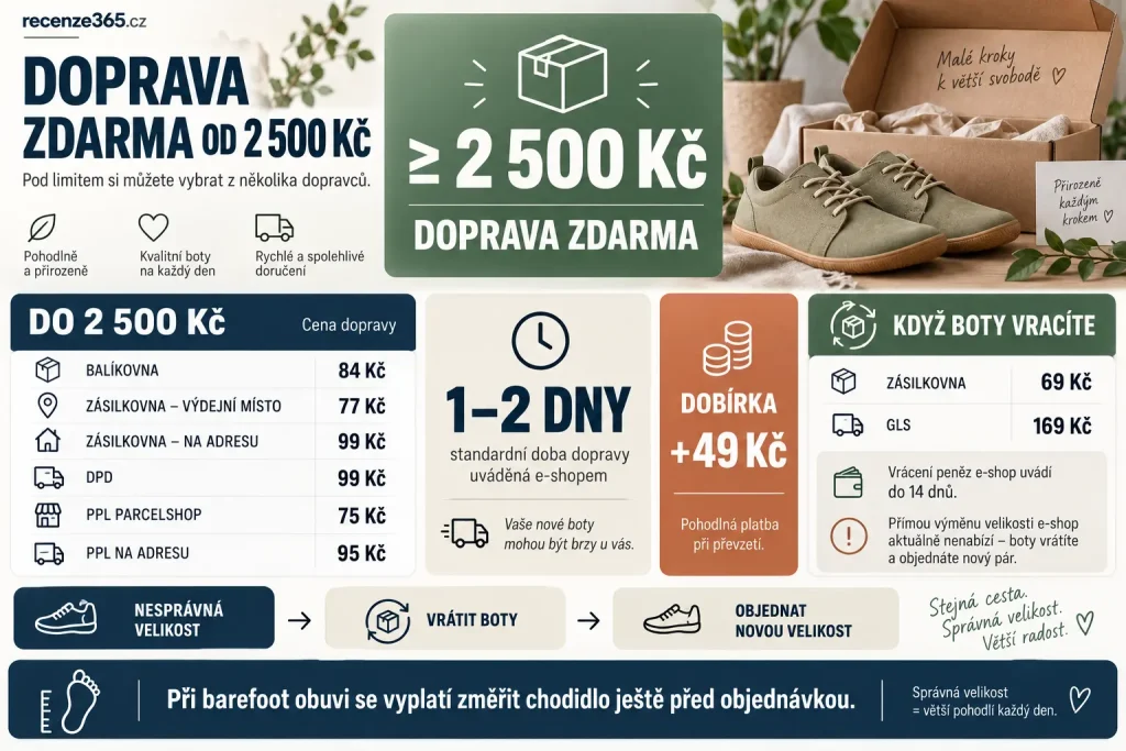 Aylla.cz doprava zdarma od 2 500 Kč – ceny dopravy barefoot bot, Balíkovna, Zásilkovna, DPD, PPL, dodání 1 až 2 dny, dobírka, vrácení přes Zásilkovnu a GLS a nákup barefoot obuvi Aylla.