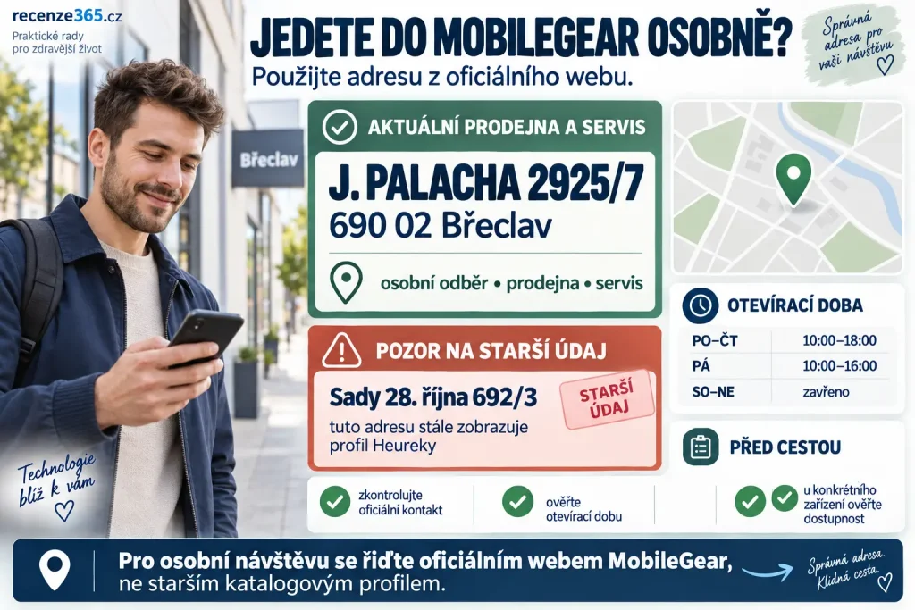 MobileGear prodejna Břeclav adresa – J. Palacha 2925/7, servis MobileGear, otevírací doba, osobní odběr použitých iPhonů a stará adresa MobileGear na Heurece.