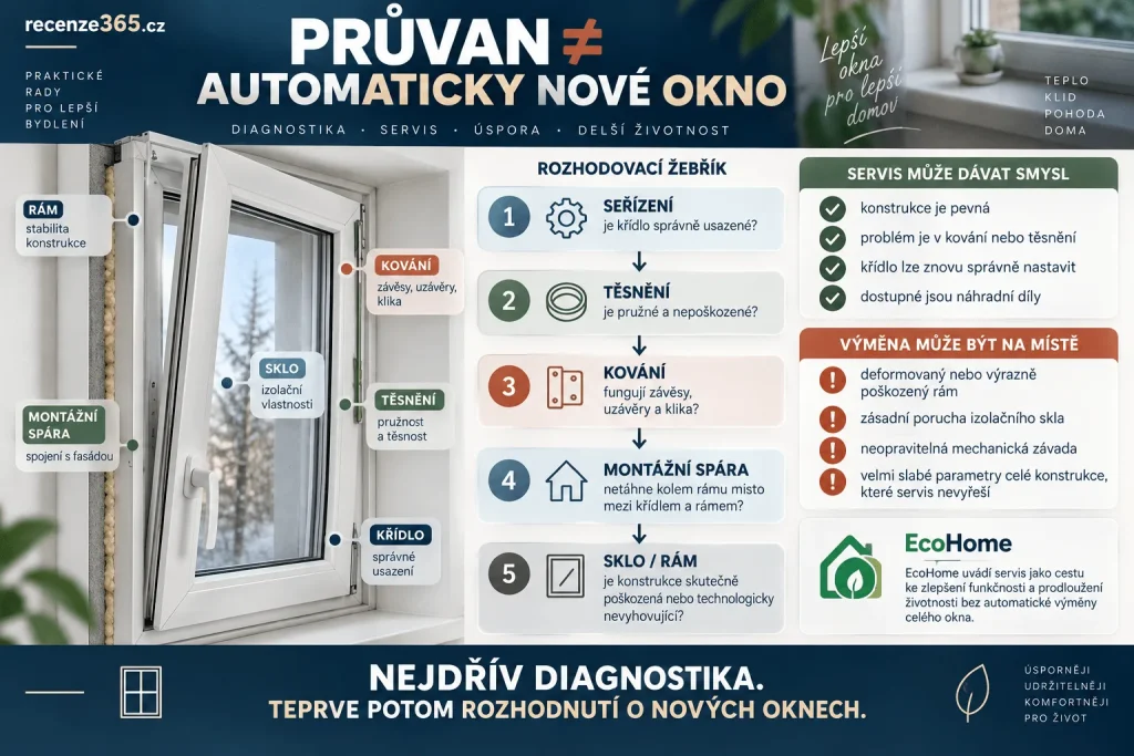 Musím vyměnit netěsné plastové okno – oprava místo výměny, seřízení kování, výměna těsnění, oprava pantů, netěsnost rámu, stará plastová okna a kdy je nutná výměna celého okna.