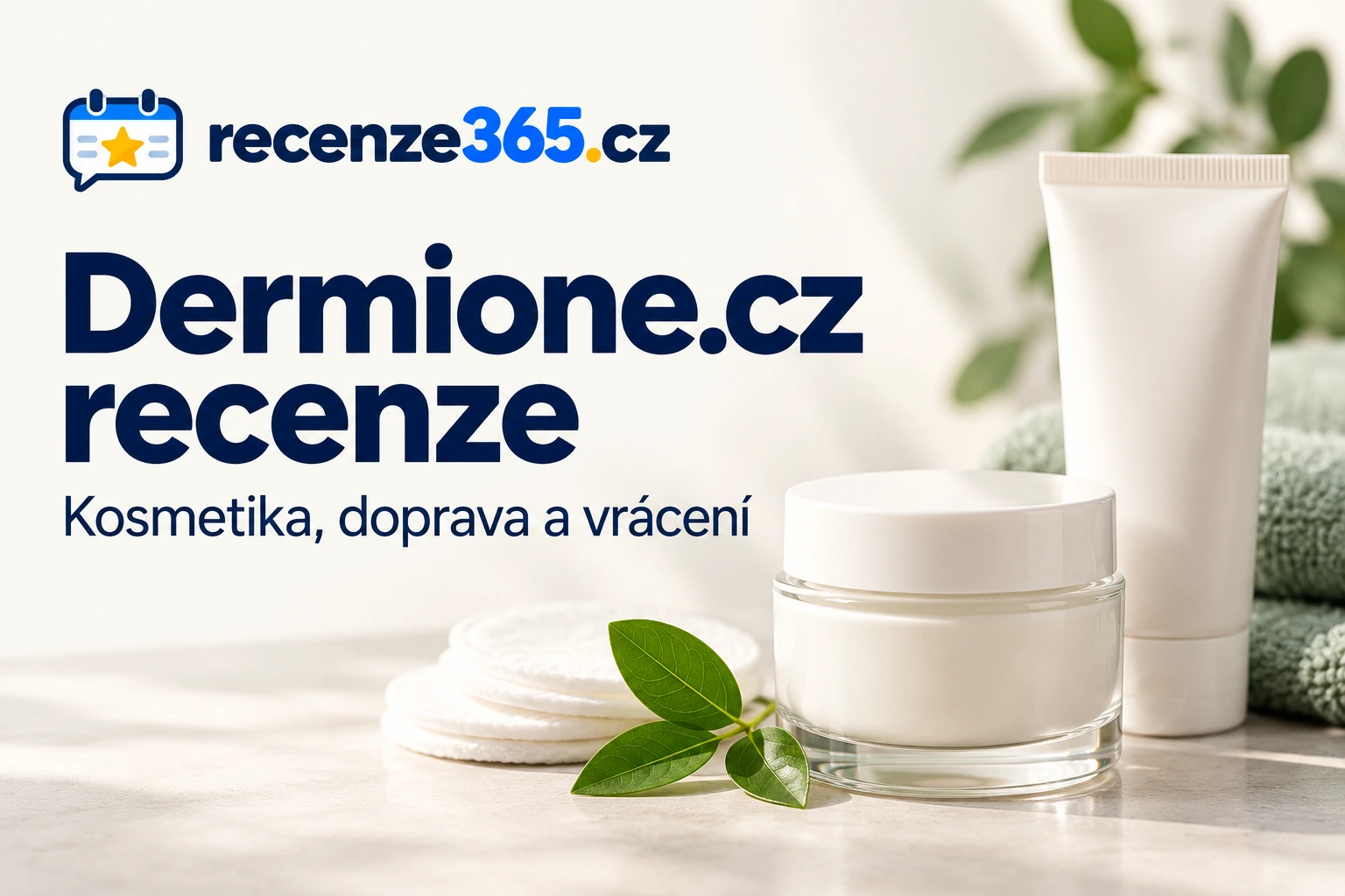 Ilustrační titulka Dermione.cz s tematickým zátiším, titulkem a logem Recenze365.cz