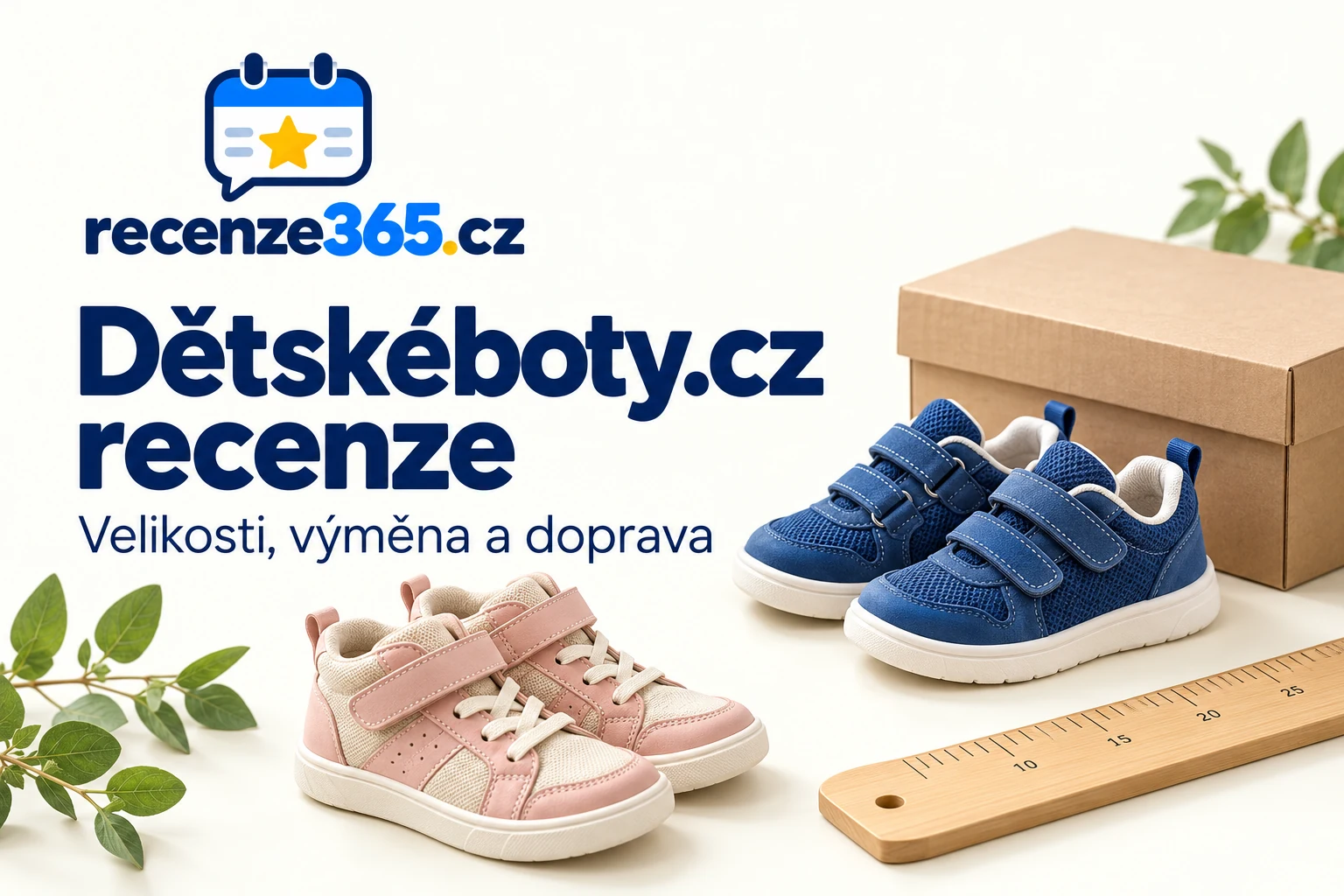 Ilustrační titulka Dětskéboty.cz s tematickým zátiším, titulkem a logem Recenze365.cz