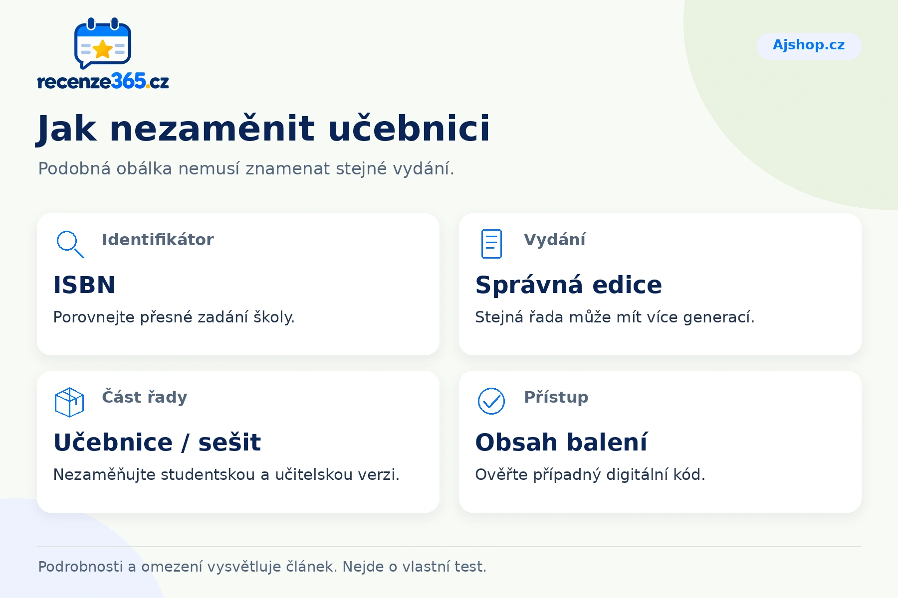 Jak nezaměnit učebnici – přehled čtyř praktických bodů pro Ajshop.cz