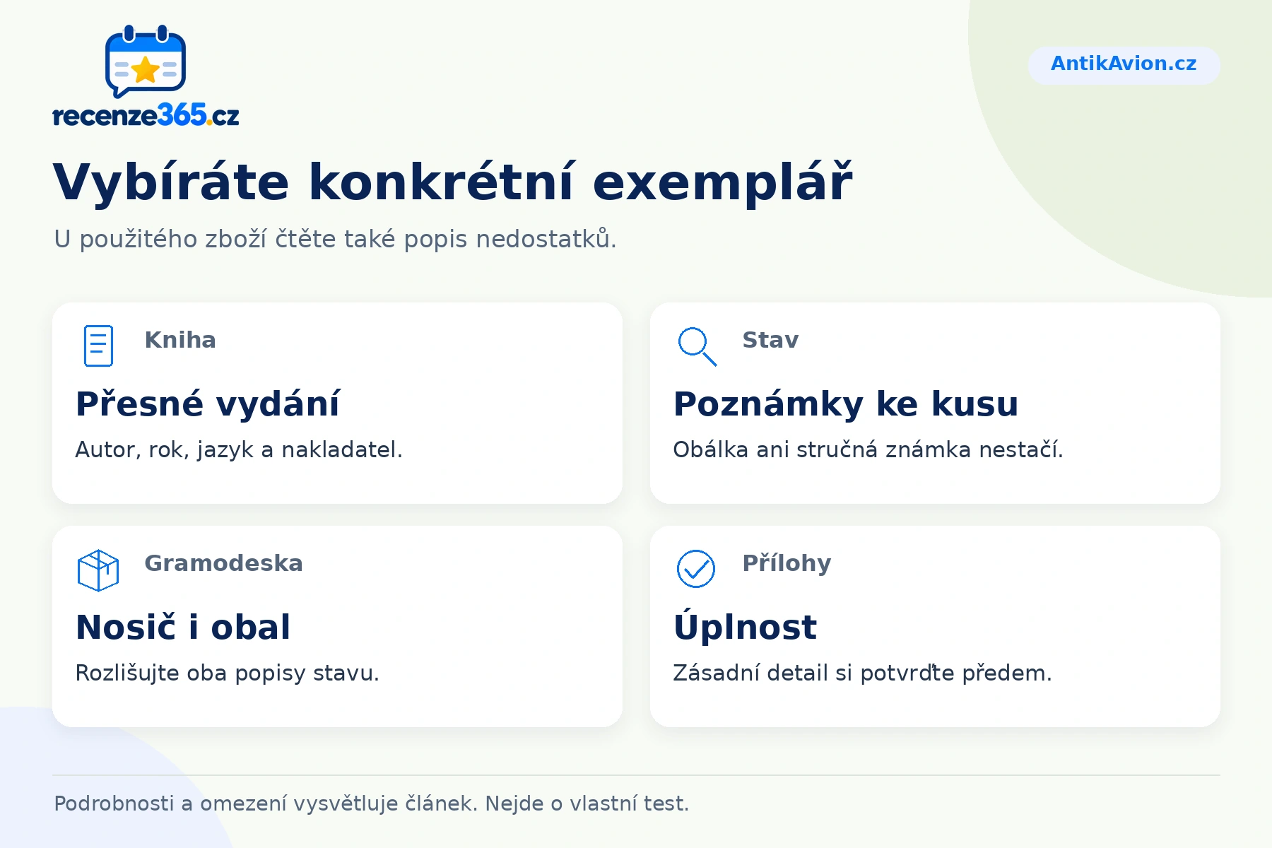 Vybíráte konkrétní exemplář – přehled čtyř praktických bodů pro AntikAvion.cz