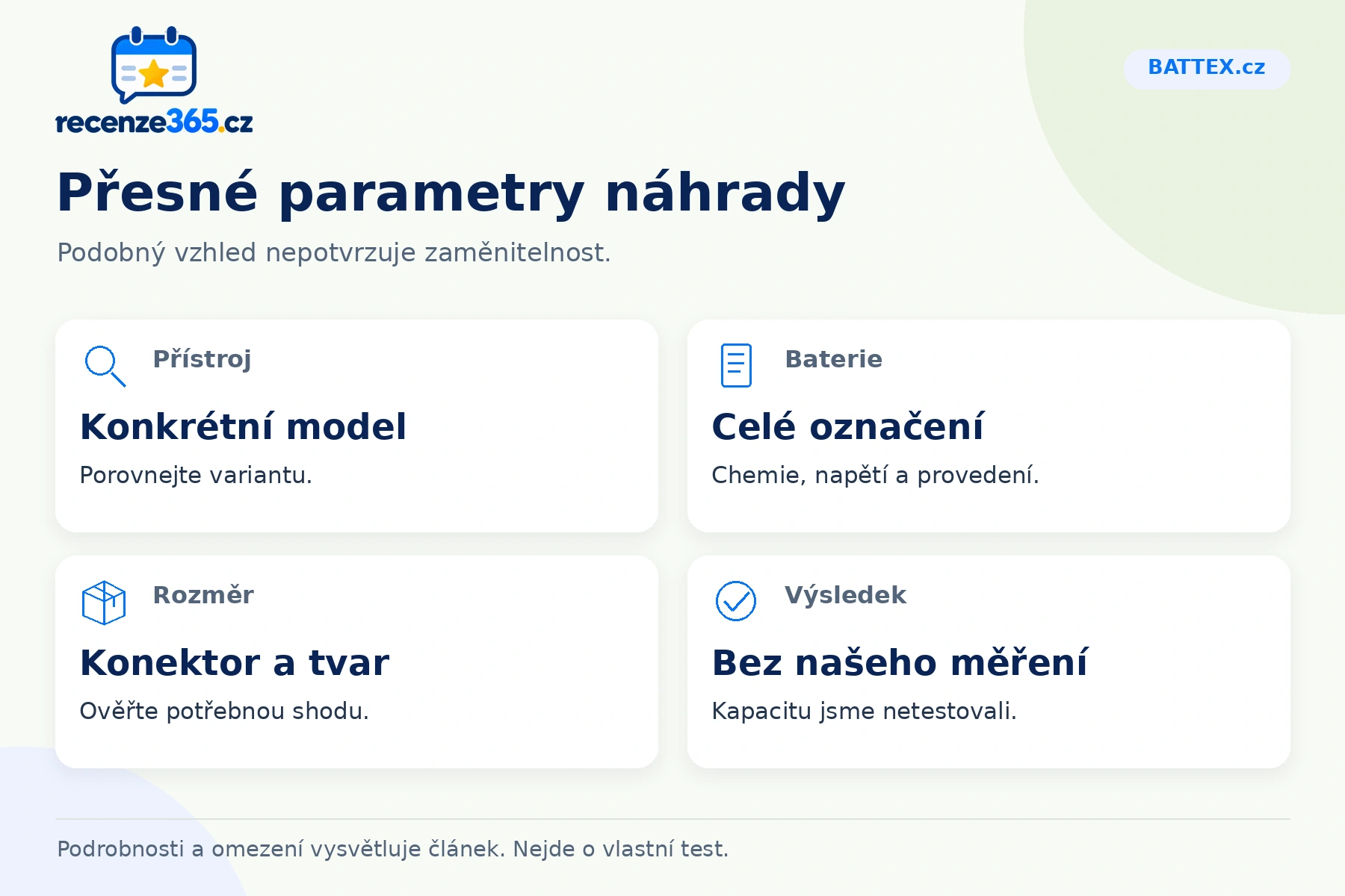 Přesné parametry náhrady – přehled čtyř praktických bodů pro BATTEX.cz