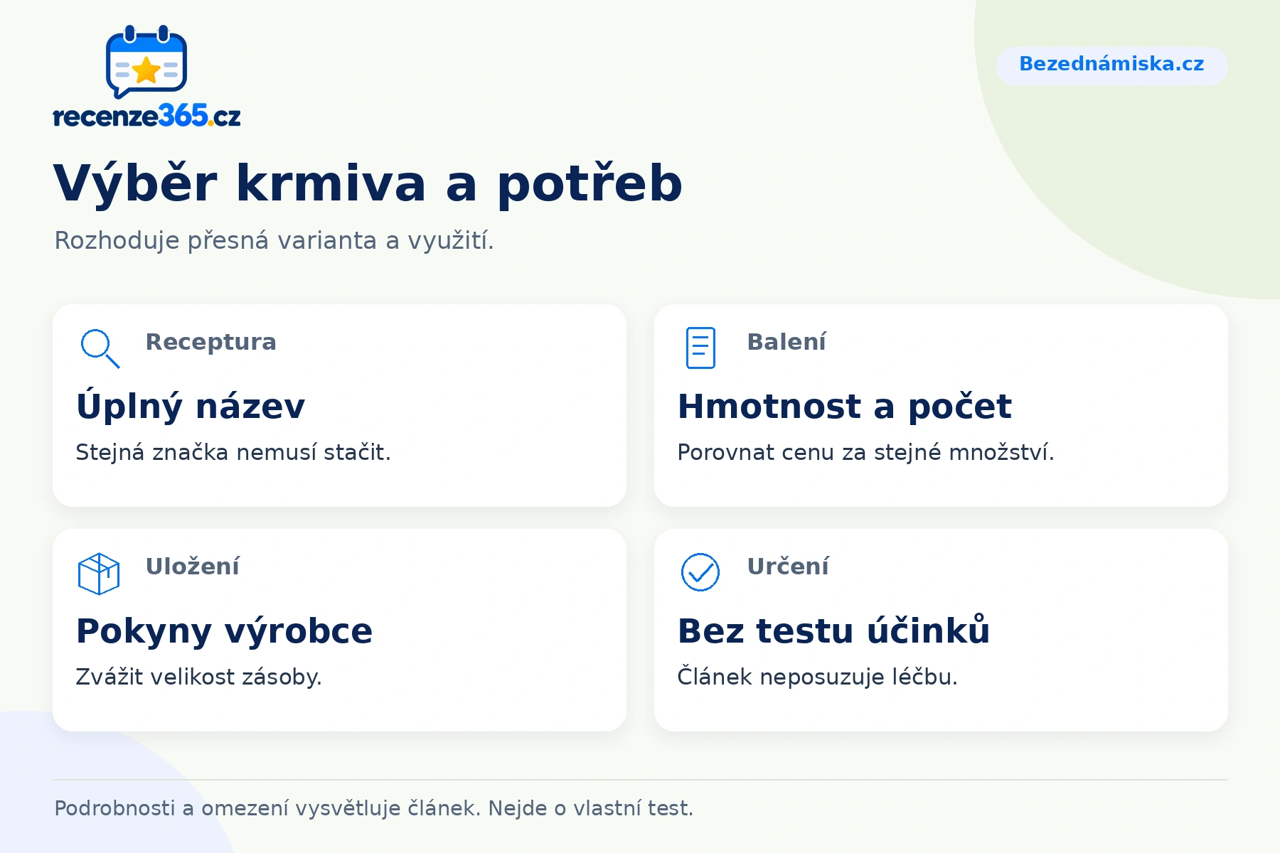 Výběr krmiva a potřeb – přehled čtyř praktických bodů pro Bezednámiska.cz