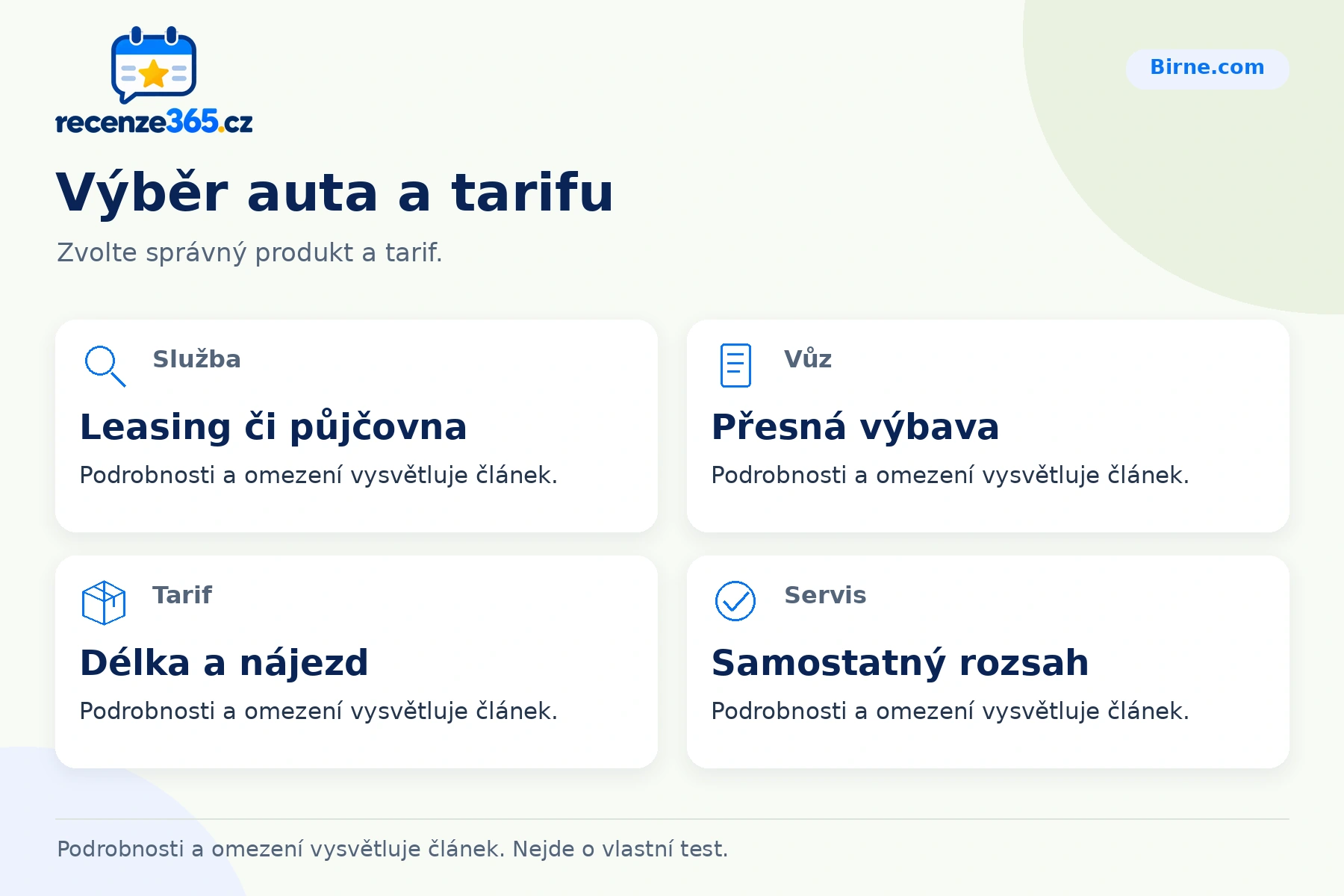 Výběr auta a tarifu – přehled čtyř praktických bodů pro Birne.com