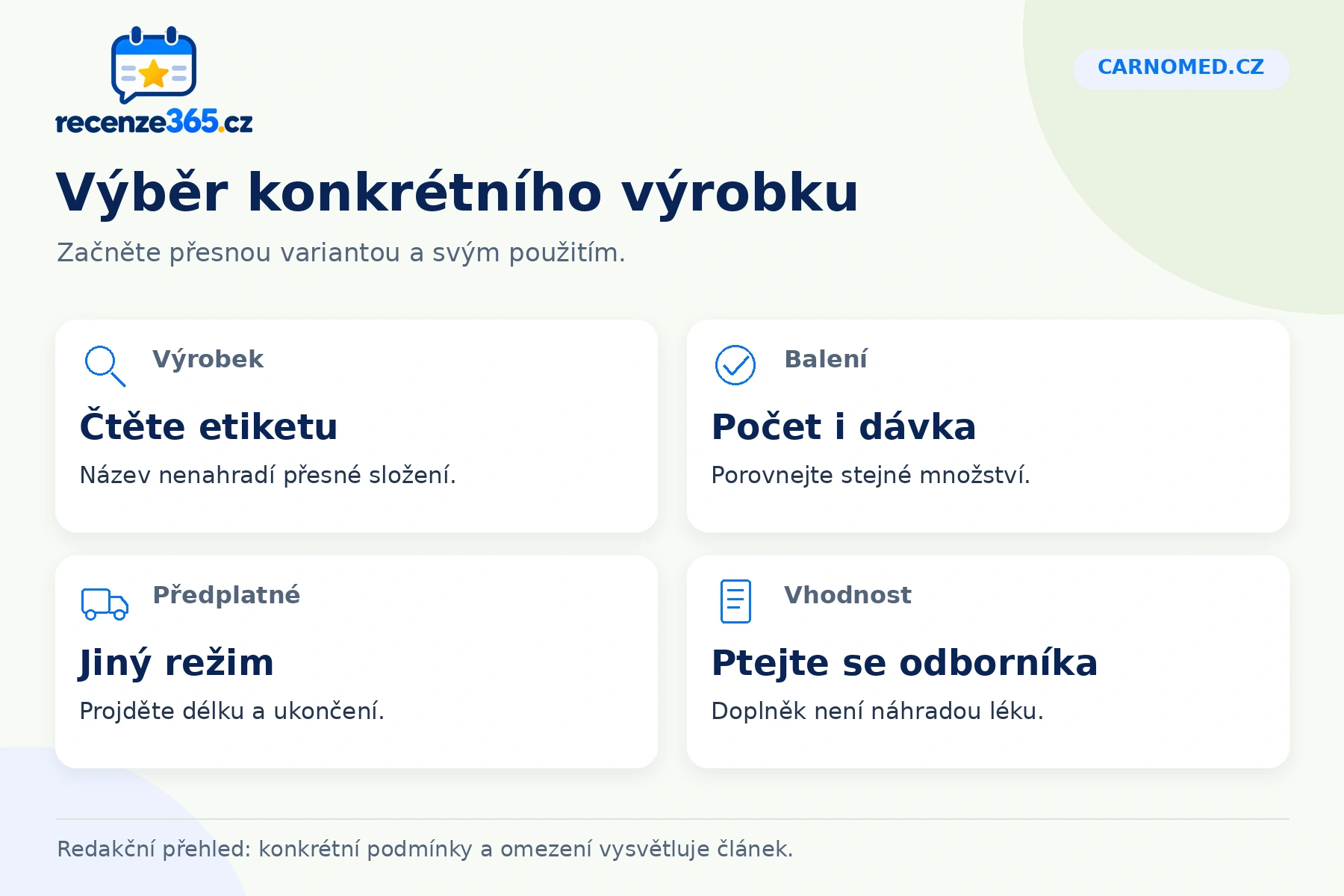 Carnomed.cz: výběr konkrétního výrobku v přehledu čtyř praktických bodů