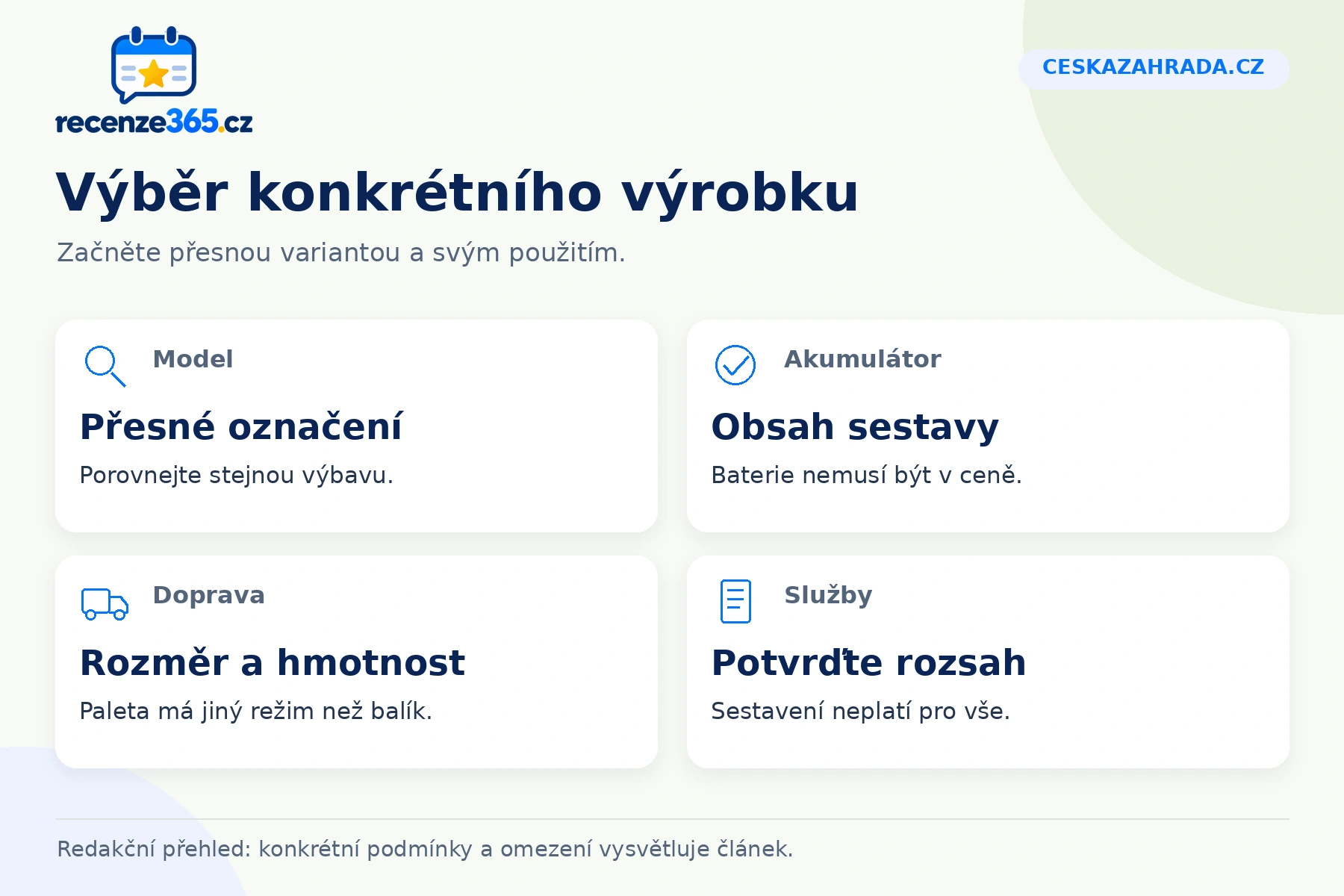Ceskazahrada.cz: výběr konkrétního výrobku v přehledu čtyř praktických bodů