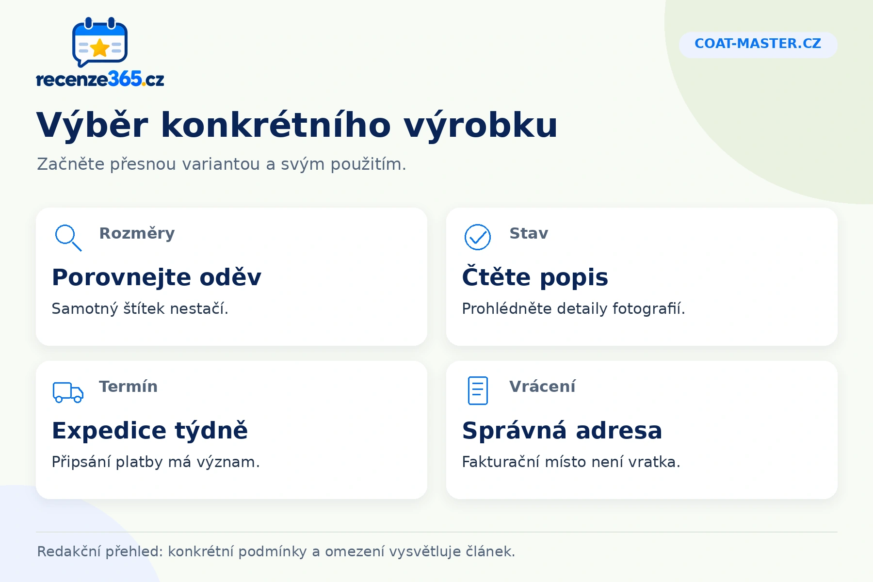 Coat-master.cz: výběr konkrétního výrobku v přehledu čtyř praktických bodů