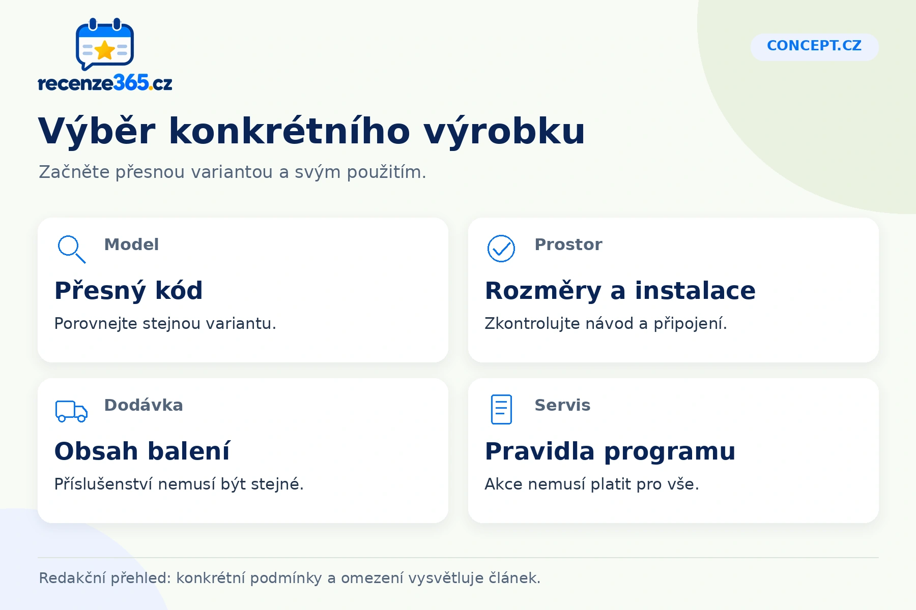 Concept.cz: výběr konkrétního výrobku v přehledu čtyř praktických bodů