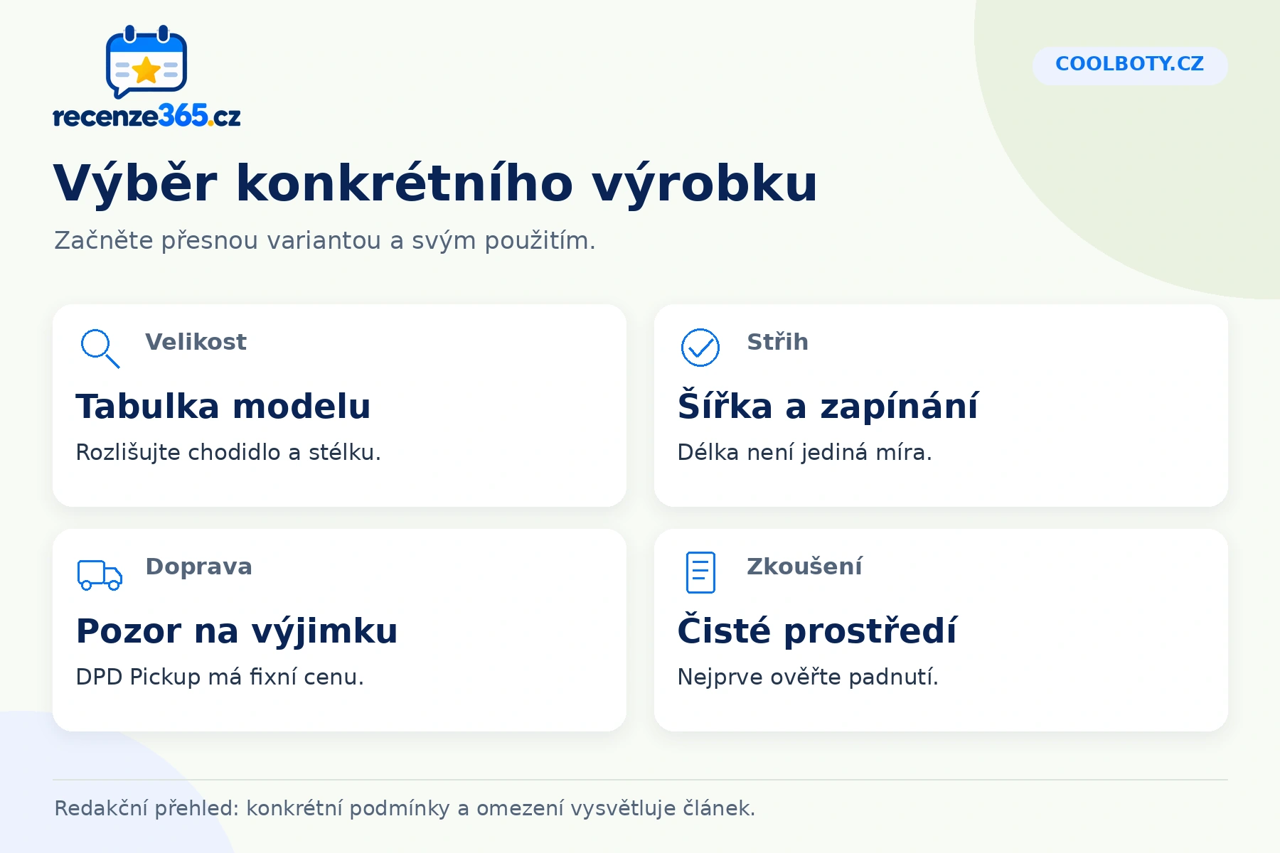 CoolBoty.cz: výběr konkrétního výrobku v přehledu čtyř praktických bodů