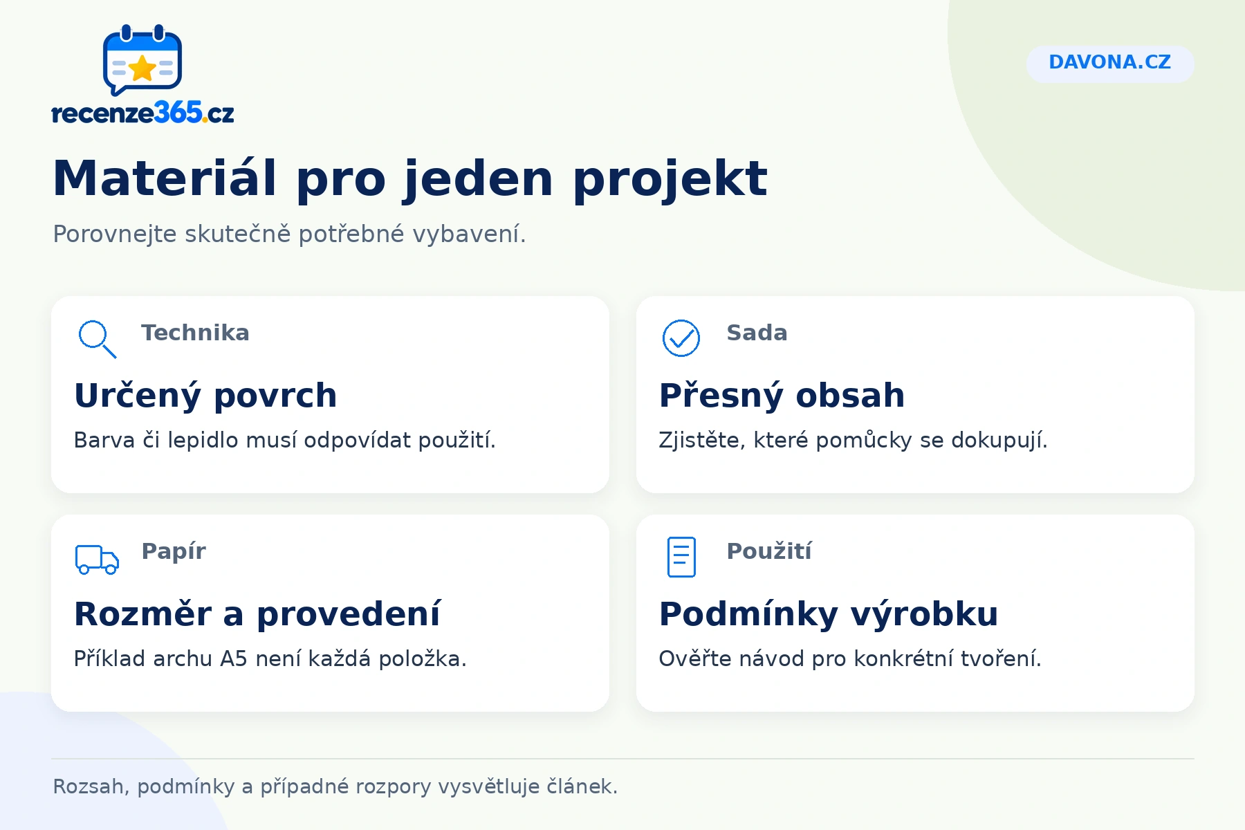 Davona.cz: materiál pro jeden projekt, Technika, Sada, Papír, Použití