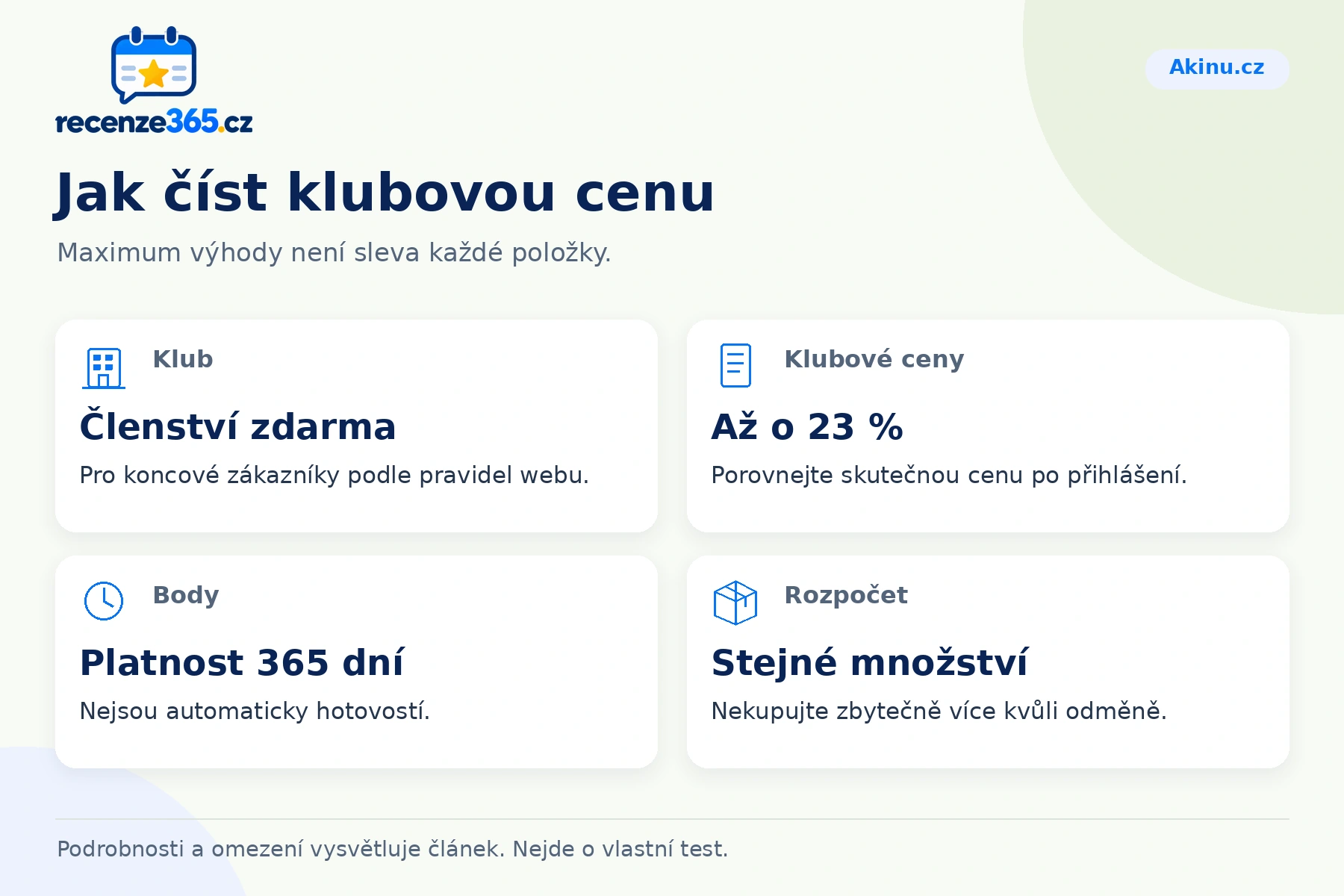 Jak číst klubovou cenu – přehled čtyř praktických bodů pro Akinu.cz