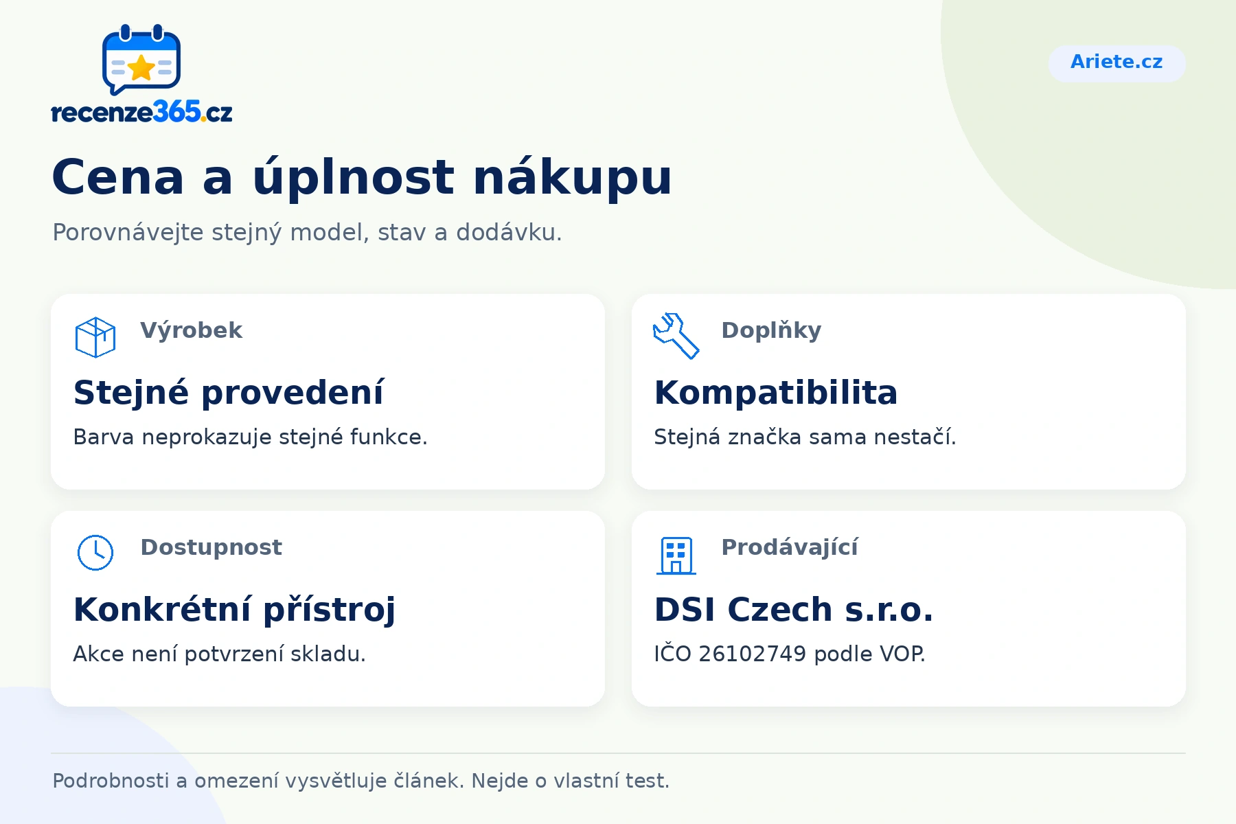 Cena a úplnost nákupu – přehled čtyř praktických bodů pro Ariete.cz