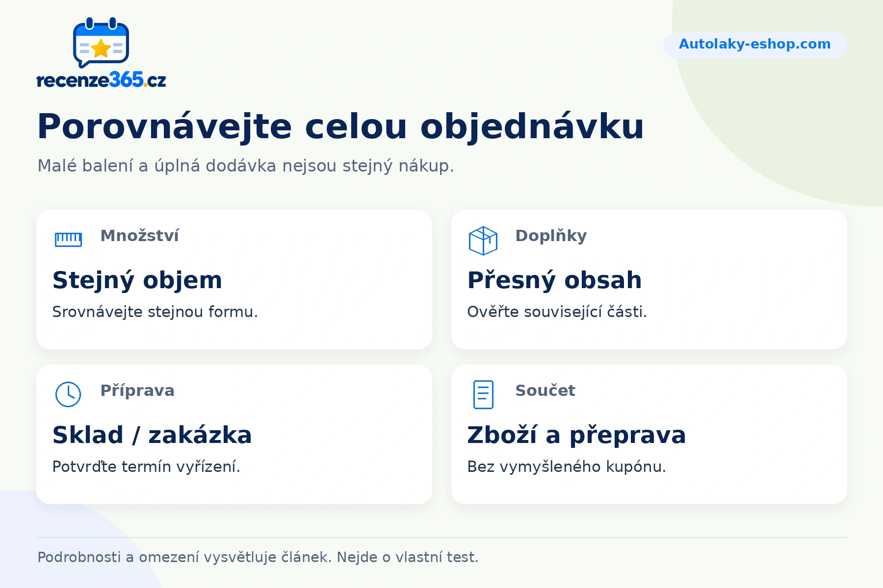 Porovnávejte celou objednávku – přehled čtyř praktických bodů pro Autolaky-eshop.com