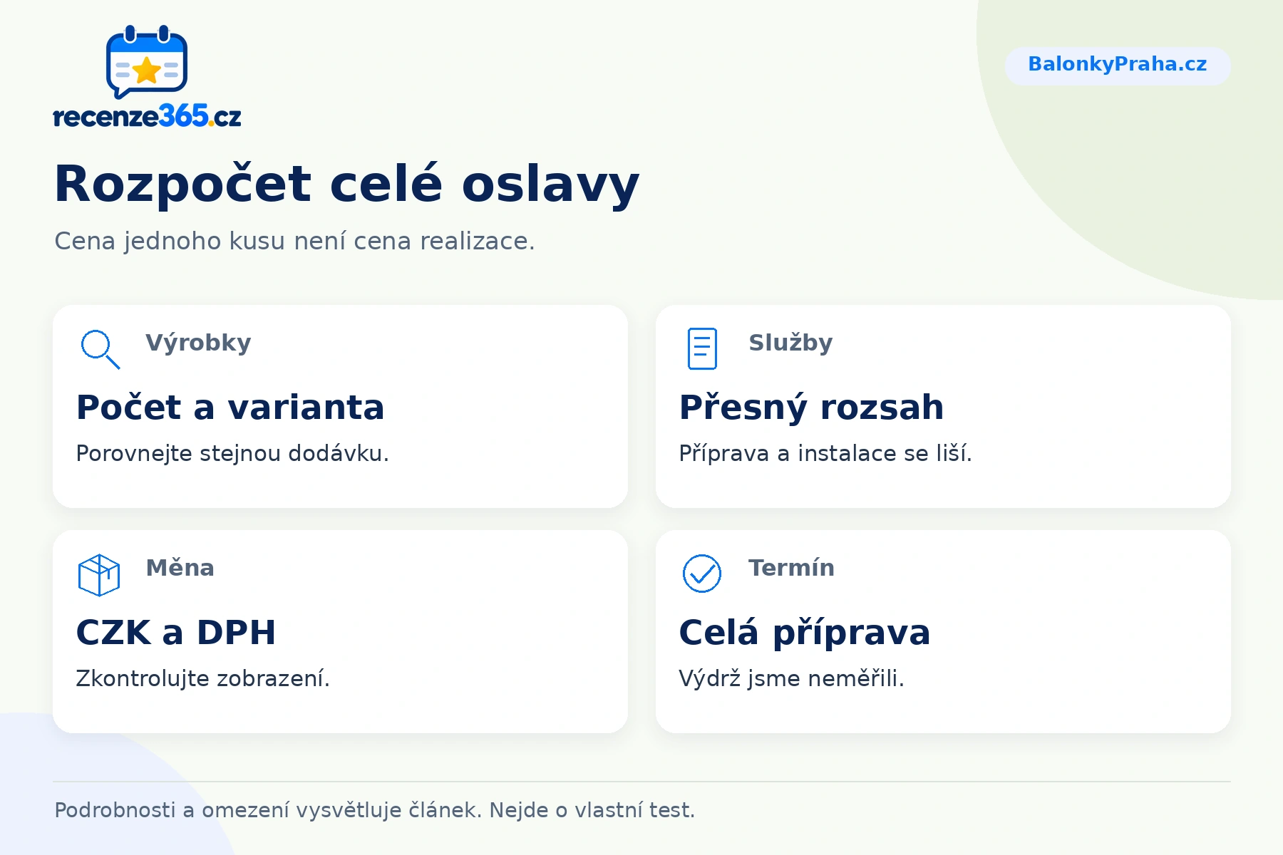 Rozpočet celé oslavy – přehled čtyř praktických bodů pro BalonkyPraha.cz
