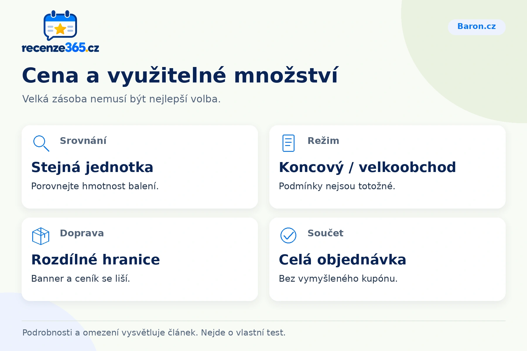 Cena a využitelné množství – přehled čtyř praktických bodů pro Baron.cz