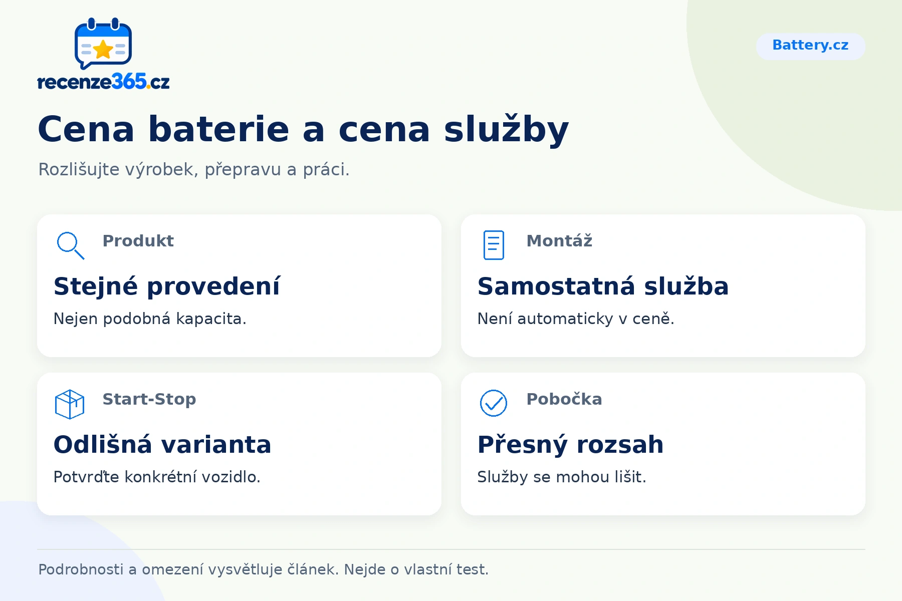 Cena baterie a cena služby – přehled čtyř praktických bodů pro Battery.cz