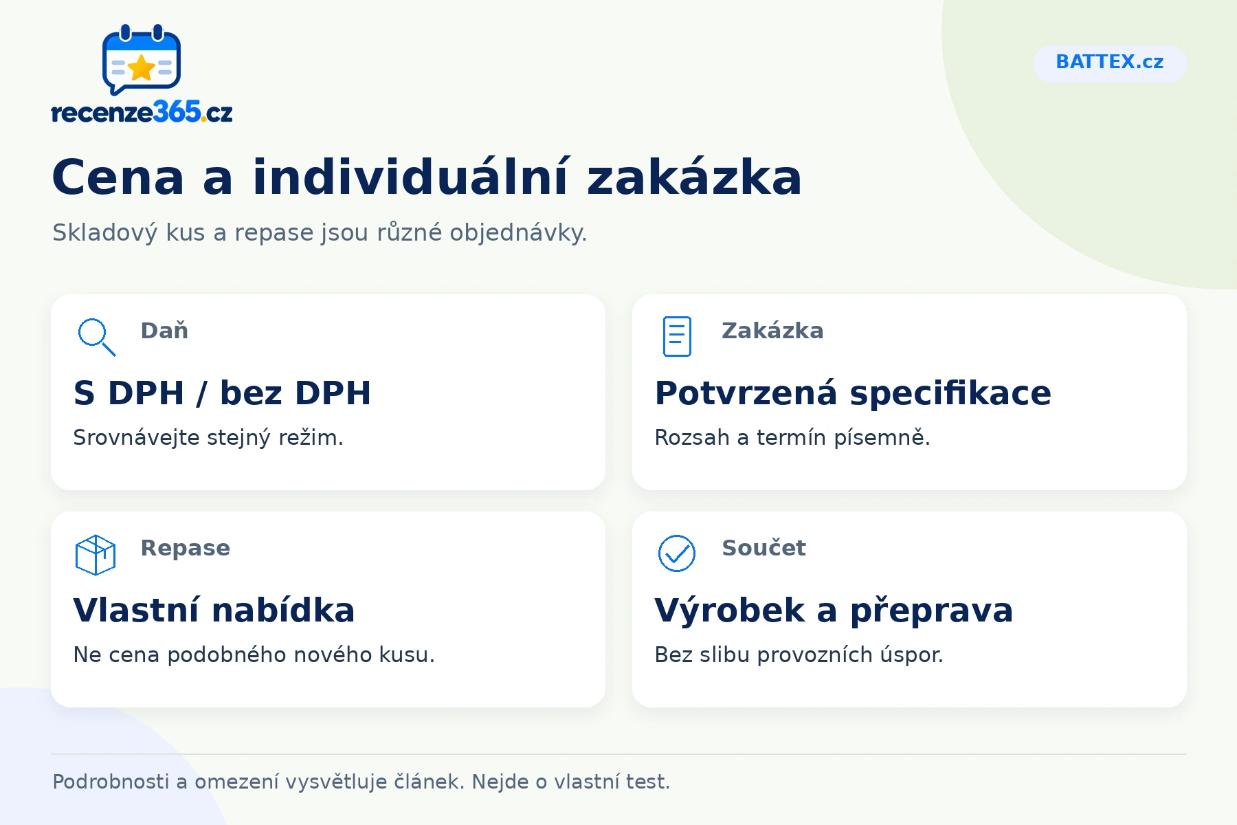 Cena a individuální zakázka – přehled čtyř praktických bodů pro BATTEX.cz