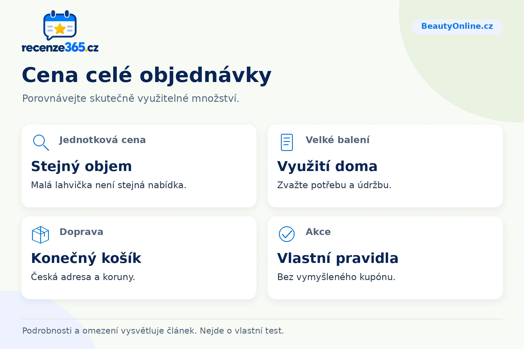 Cena celé objednávky – přehled čtyř praktických bodů pro BeautyOnline.cz