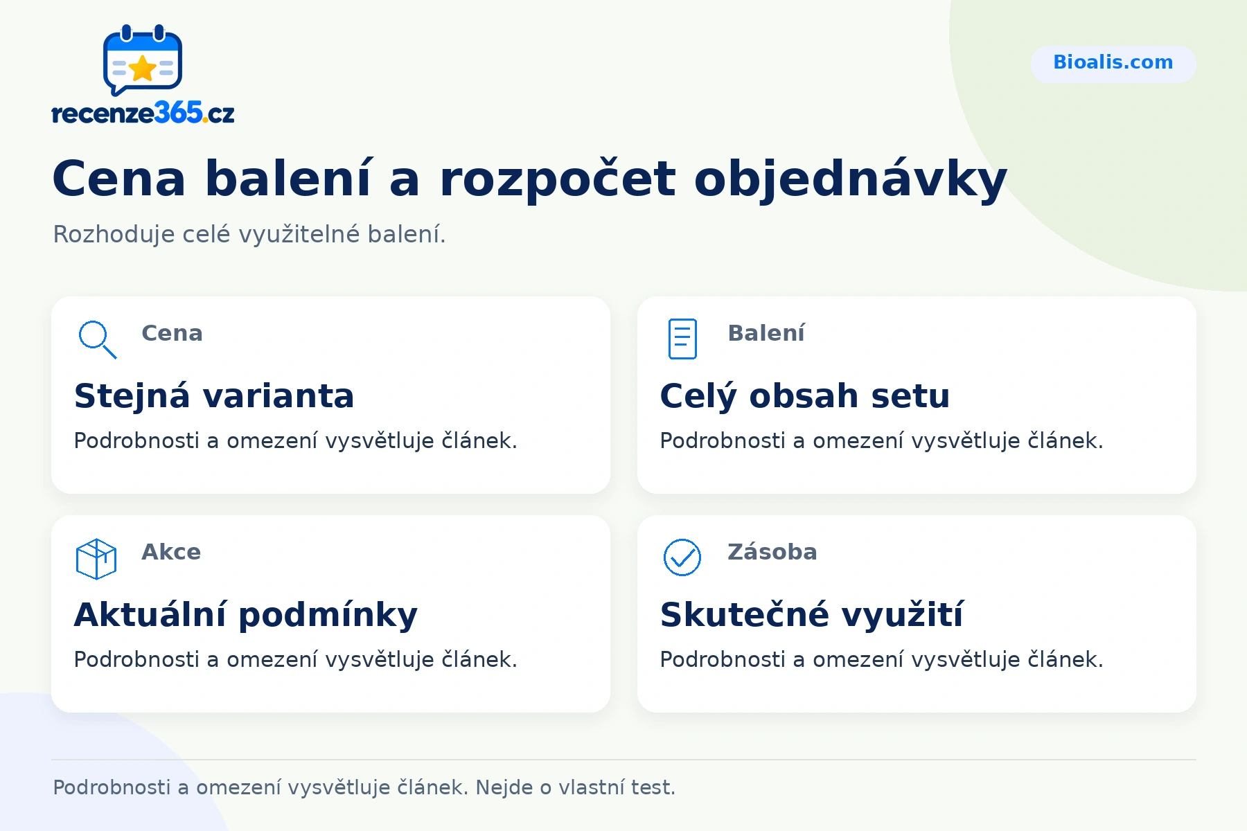 Cena balení a rozpočet objednávky – přehled čtyř praktických bodů pro Bioalis.com
