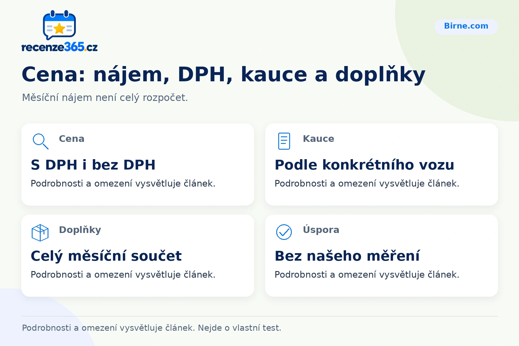Cena: nájem, DPH, kauce a doplňky – přehled čtyř praktických bodů pro Birne.com
