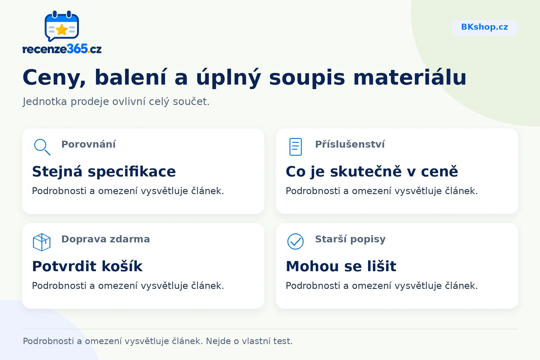 Ceny, balení a úplný soupis materiálu – přehled čtyř praktických bodů pro BKshop.cz