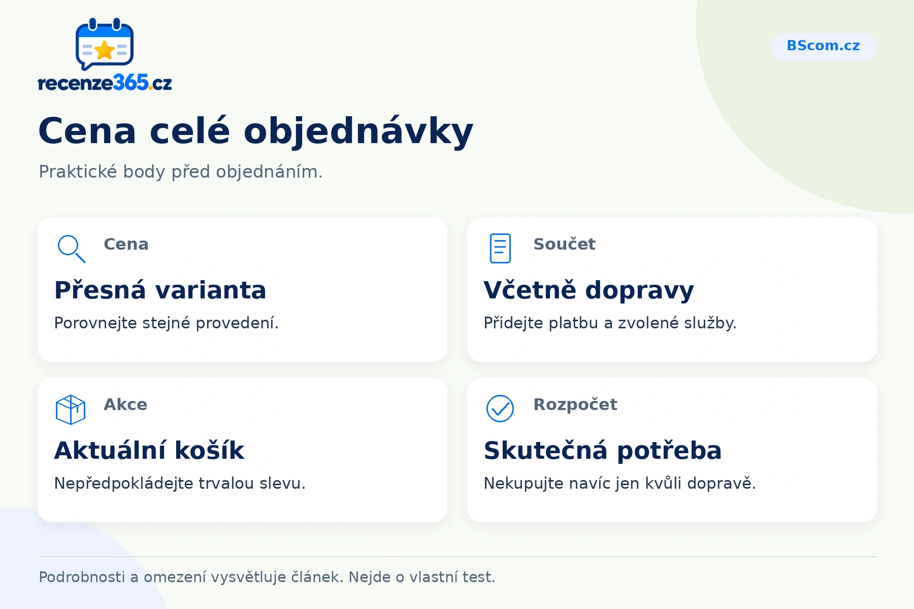 Cena celé objednávky – přehled čtyř praktických bodů pro BScom.cz