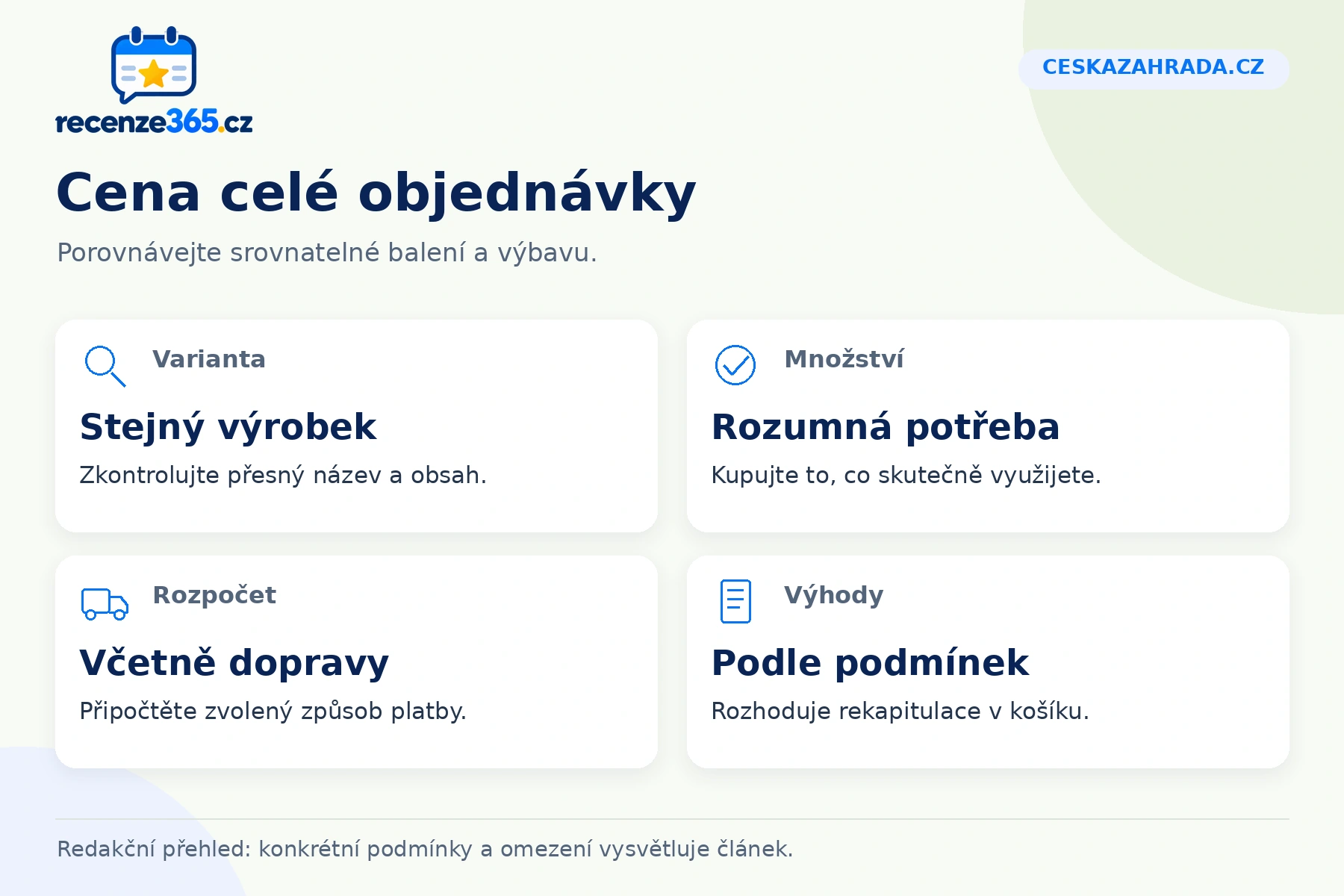 Ceskazahrada.cz: cena celé objednávky v přehledu čtyř praktických bodů