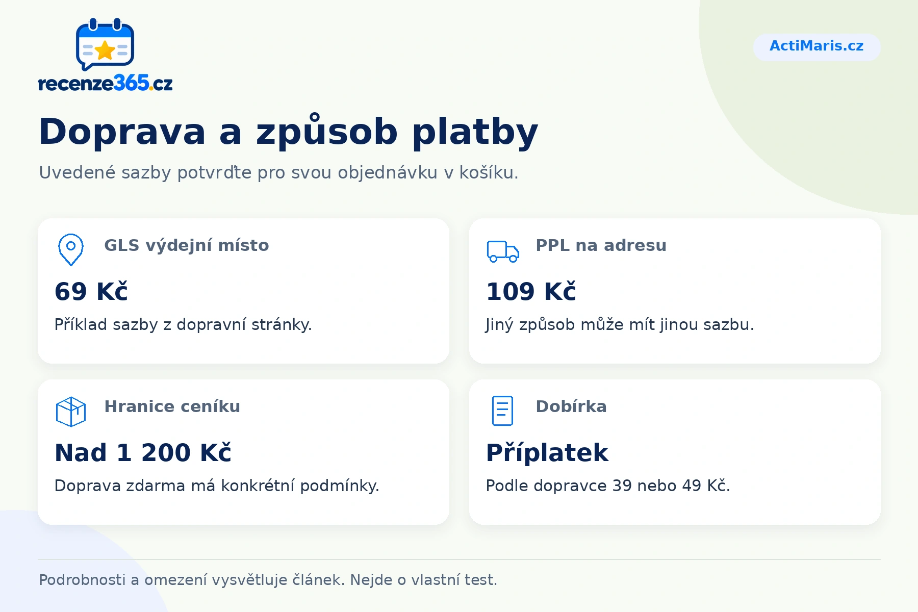 Doprava a způsob platby – přehled čtyř praktických bodů pro ActiMaris.cz