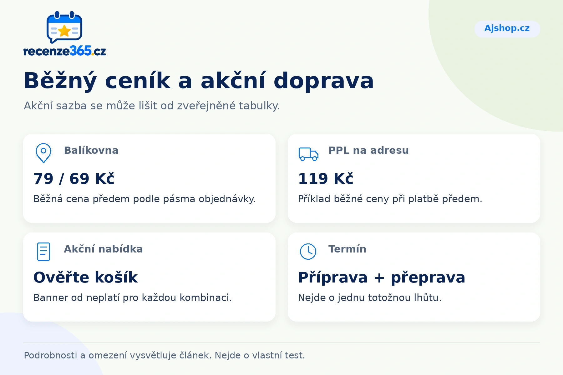 Běžný ceník a akční doprava – přehled čtyř praktických bodů pro Ajshop.cz