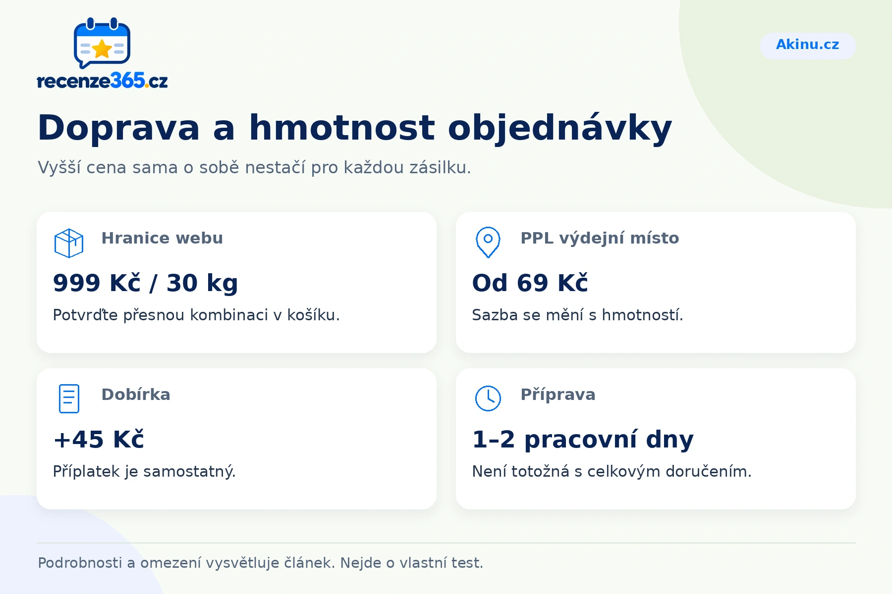 Doprava a hmotnost objednávky – přehled čtyř praktických bodů pro Akinu.cz