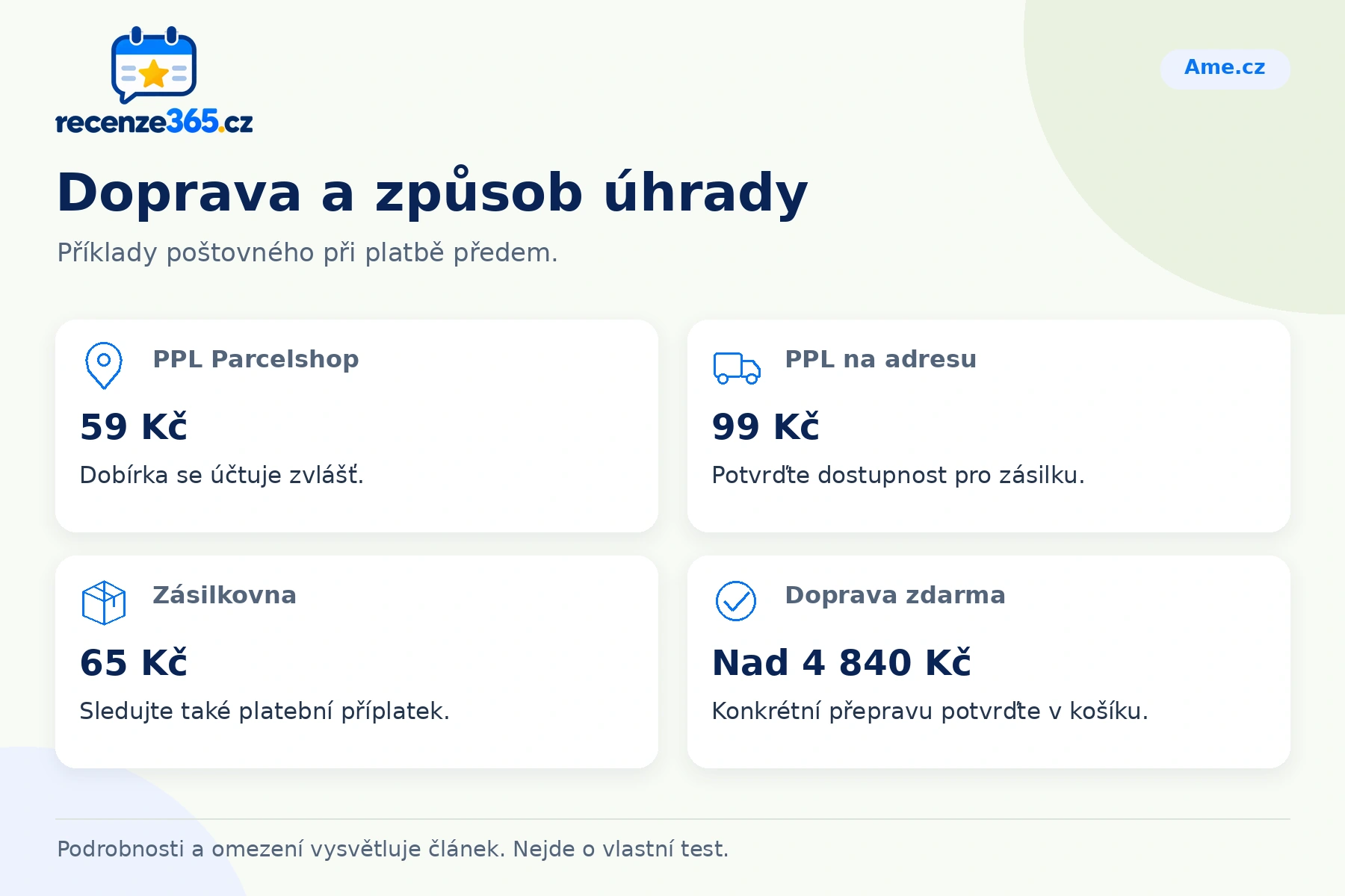 Doprava a způsob úhrady – přehled čtyř praktických bodů pro Ame.cz