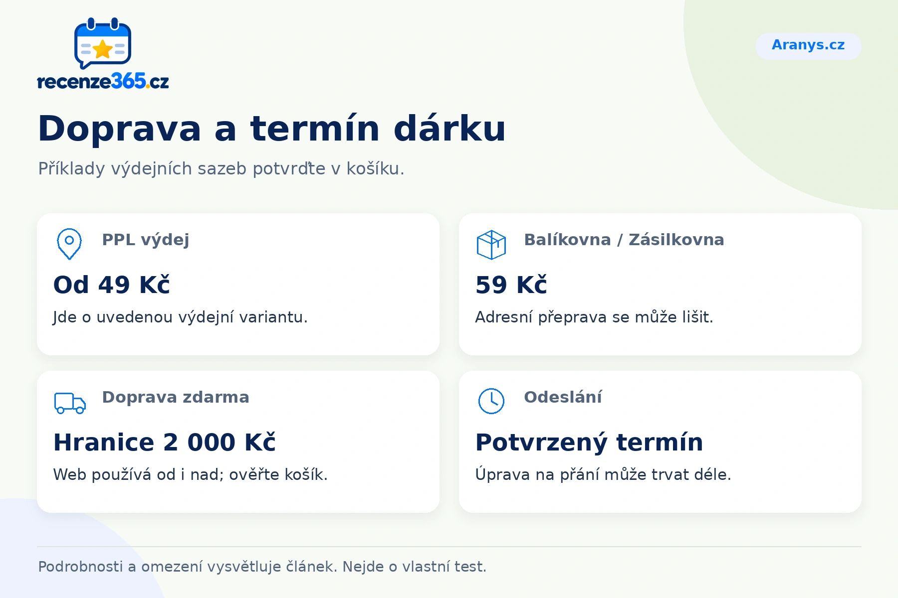 Doprava a termín dárku – přehled čtyř praktických bodů pro Aranys.cz