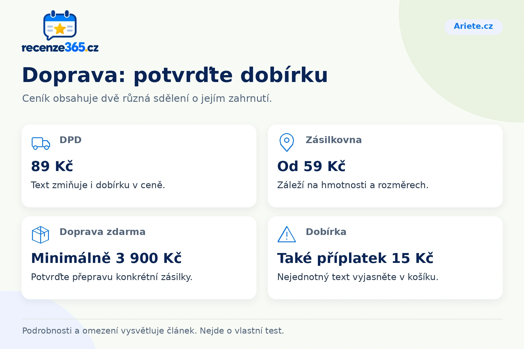 Doprava: potvrďte dobírku – přehled čtyř praktických bodů pro Ariete.cz