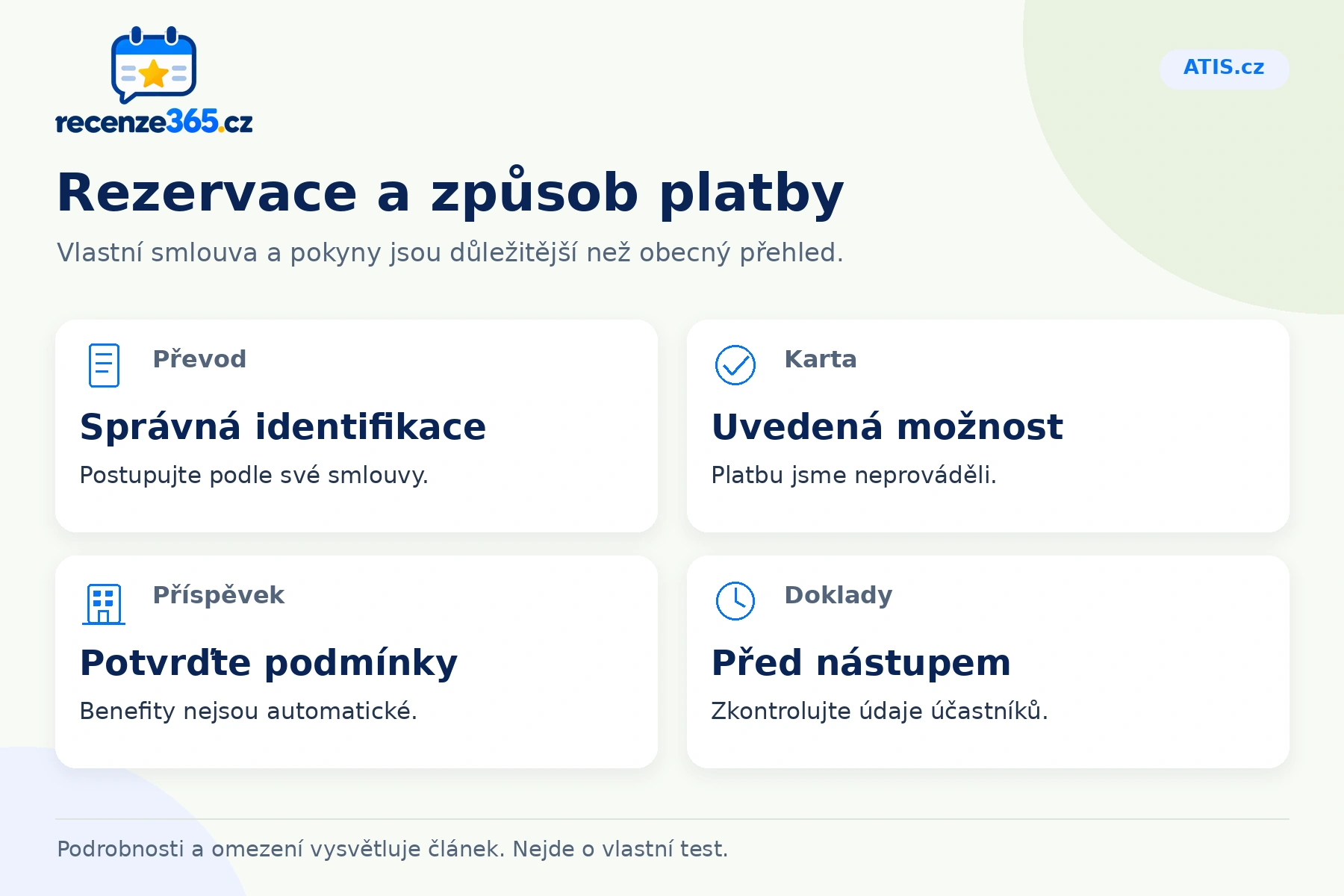 Rezervace a způsob platby – přehled čtyř praktických bodů pro ATIS.cz
