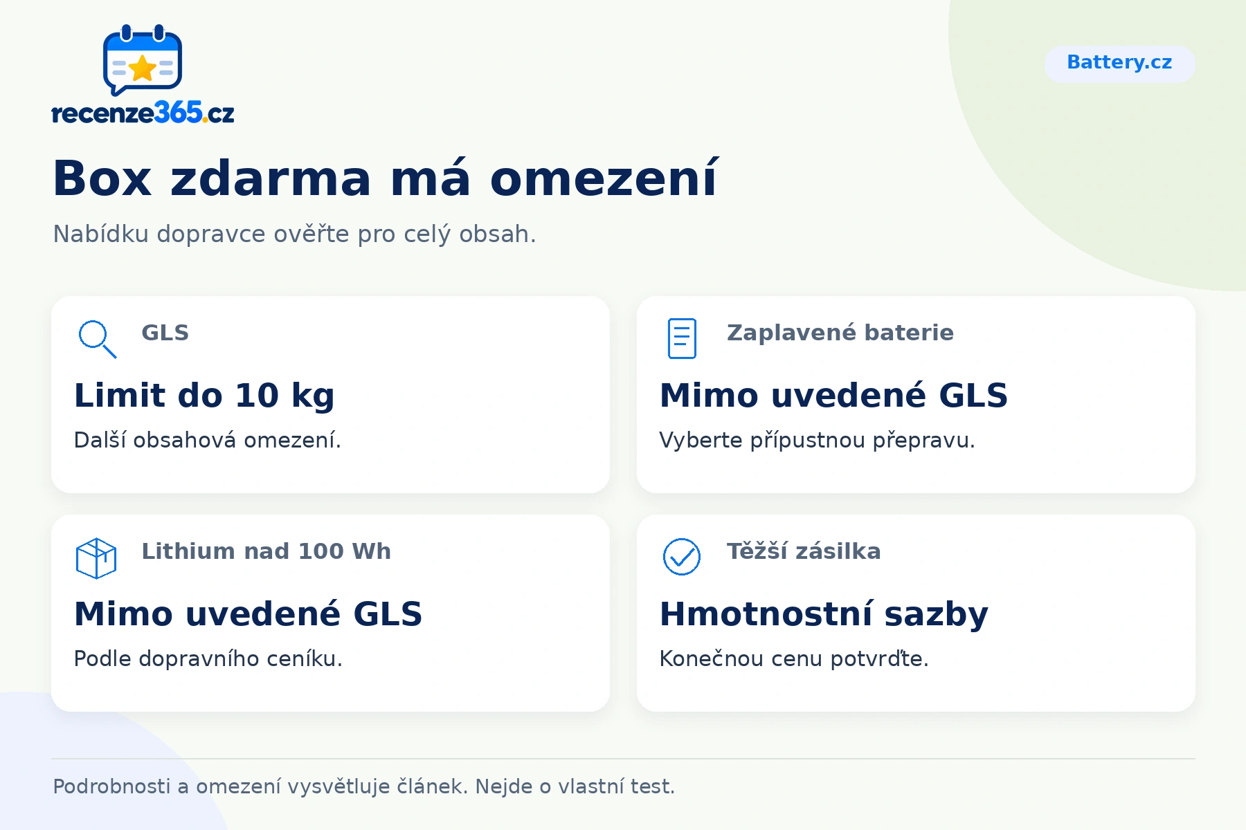 Box zdarma má omezení – přehled čtyř praktických bodů pro Battery.cz