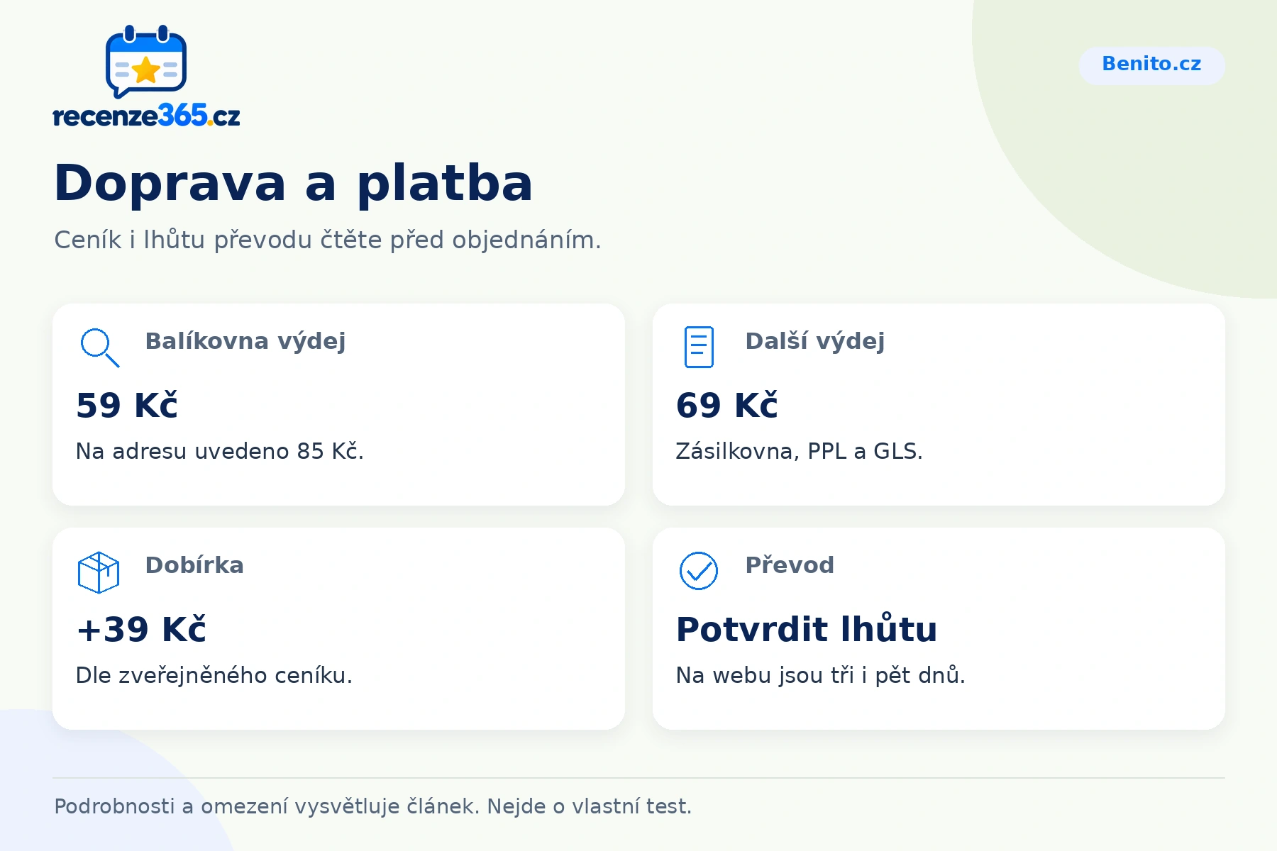 Doprava a platba – přehled čtyř praktických bodů pro Benito.cz
