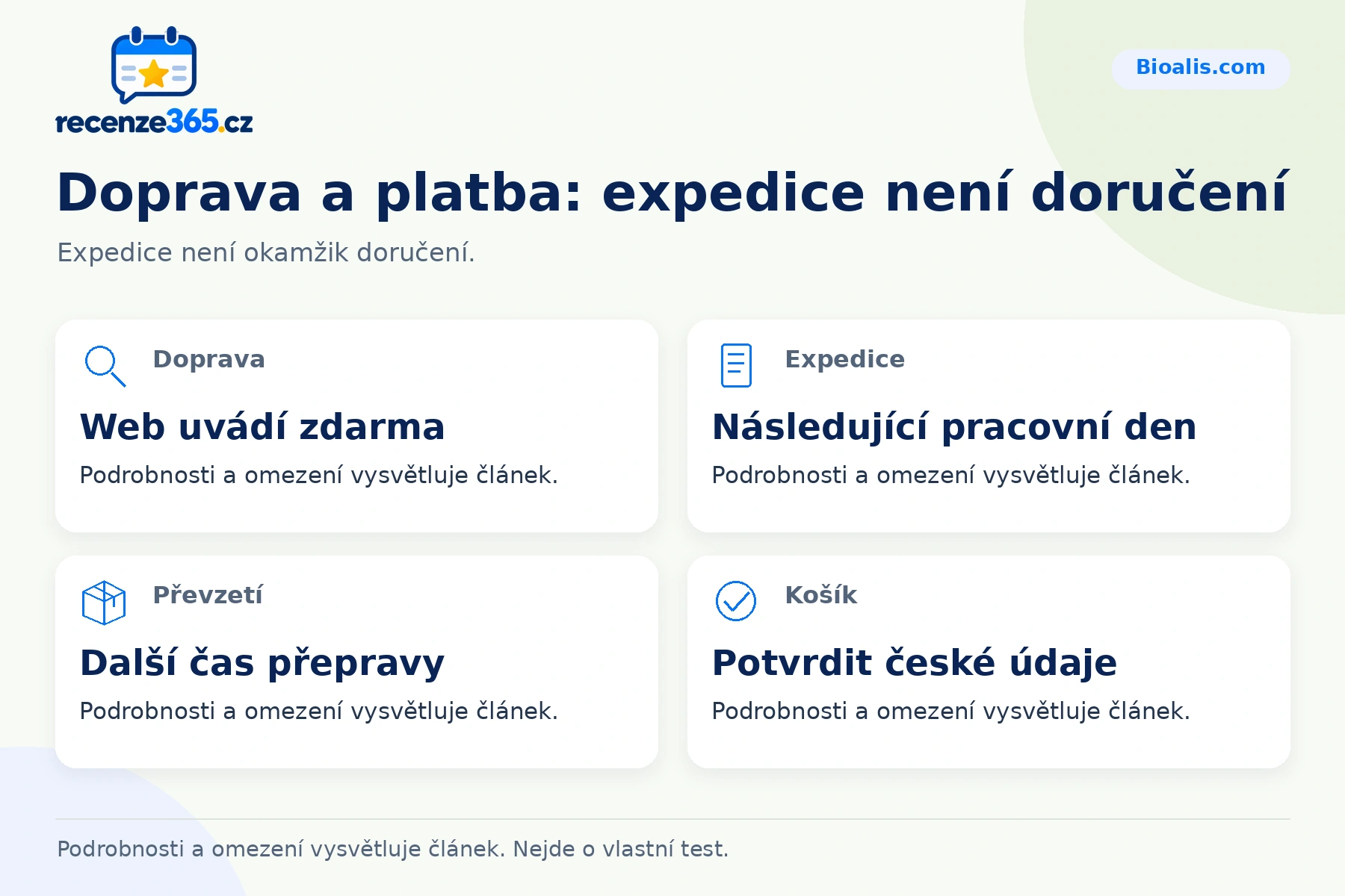 Doprava a platba: expedice není doručení – přehled čtyř praktických bodů pro Bioalis.com