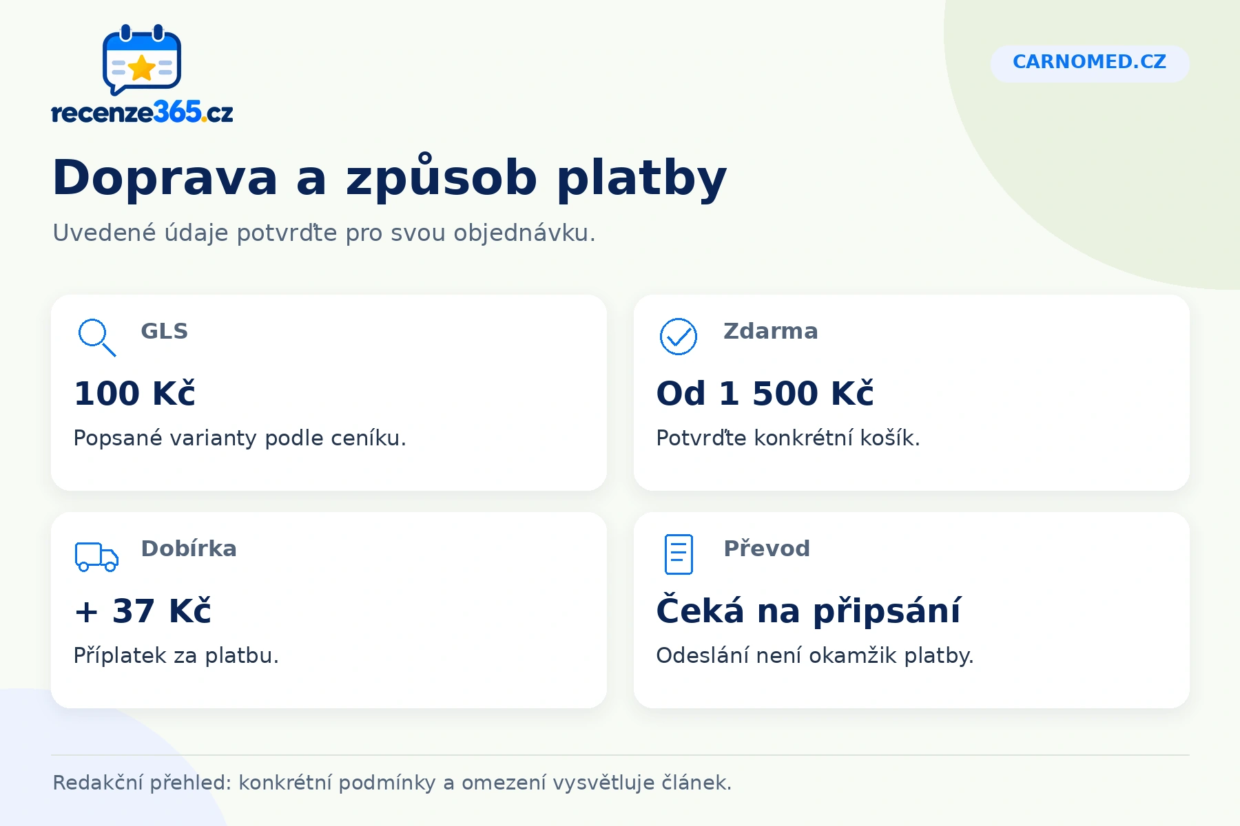 Carnomed.cz: doprava a způsob platby v přehledu čtyř praktických bodů