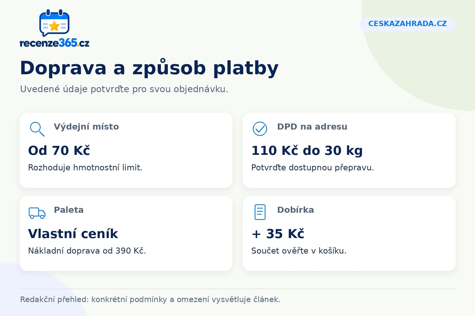 Ceskazahrada.cz: doprava a způsob platby v přehledu čtyř praktických bodů