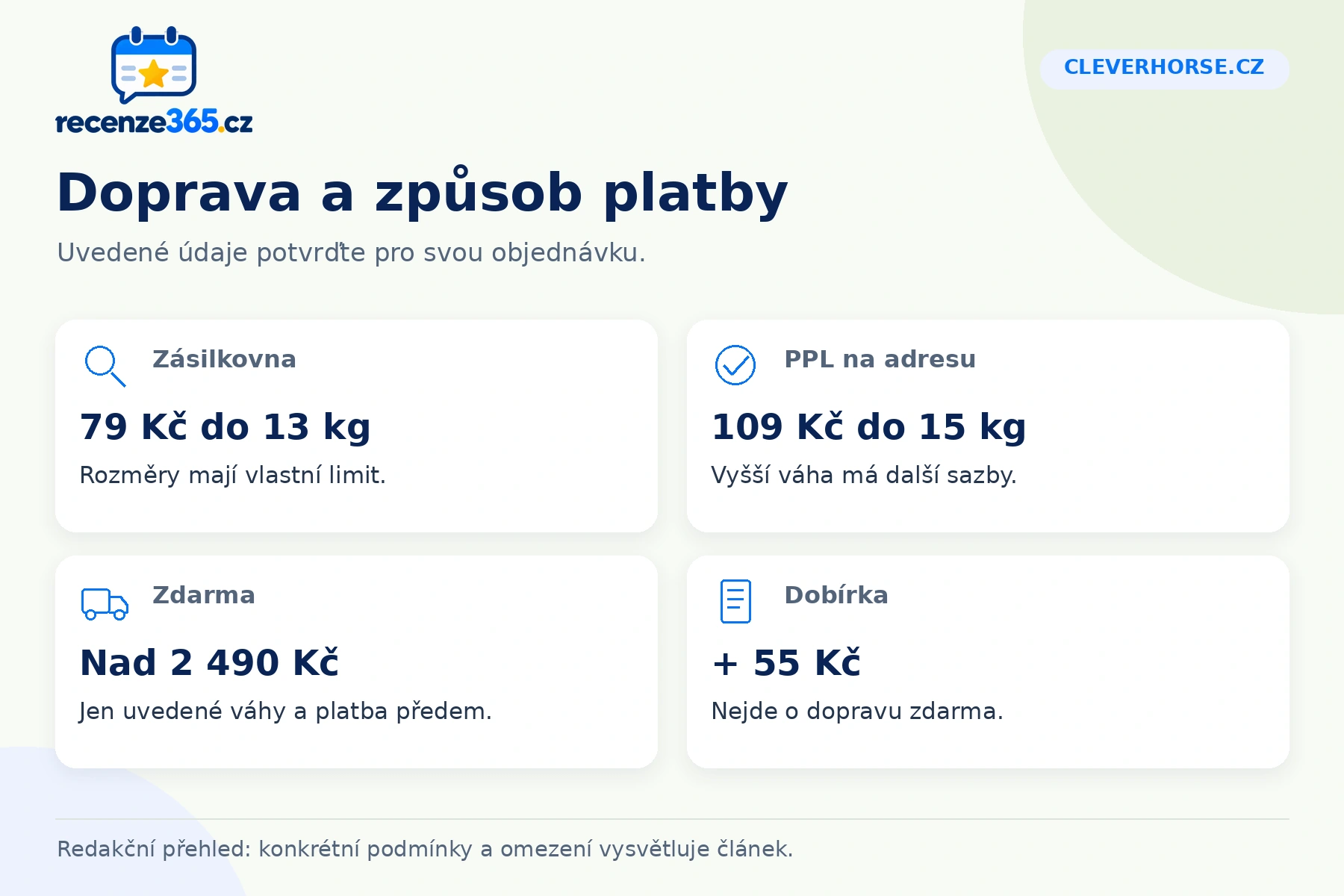Cleverhorse.cz: doprava a způsob platby v přehledu čtyř praktických bodů